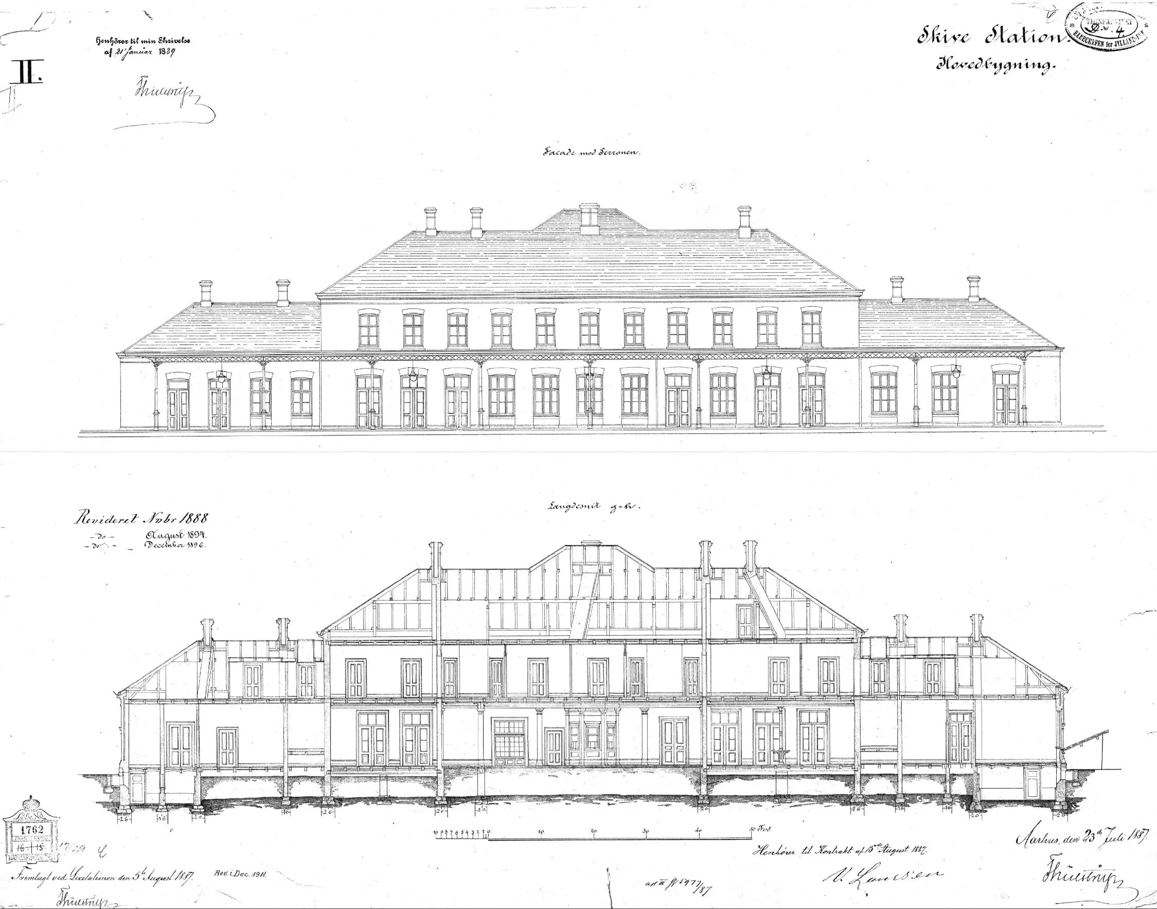 Tegning af Skive Station. Tegning af Skive Station.