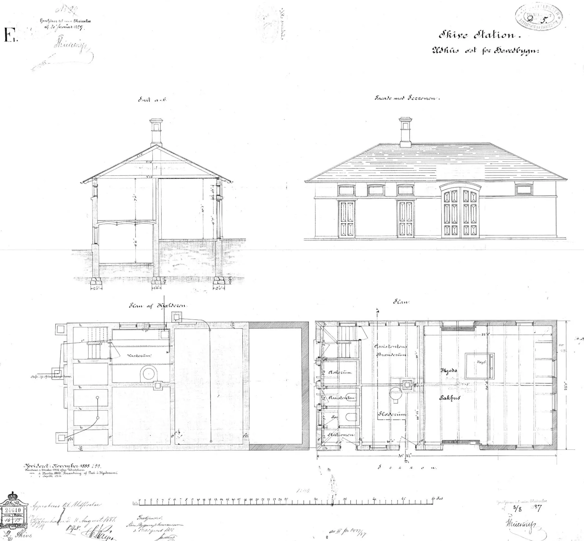 Udhus vest for hovedbygning på Skive Station. Sign:: Thulstrup. Udhus vest for hovedbygning på Skive Station. Sign:: Thulstrup.