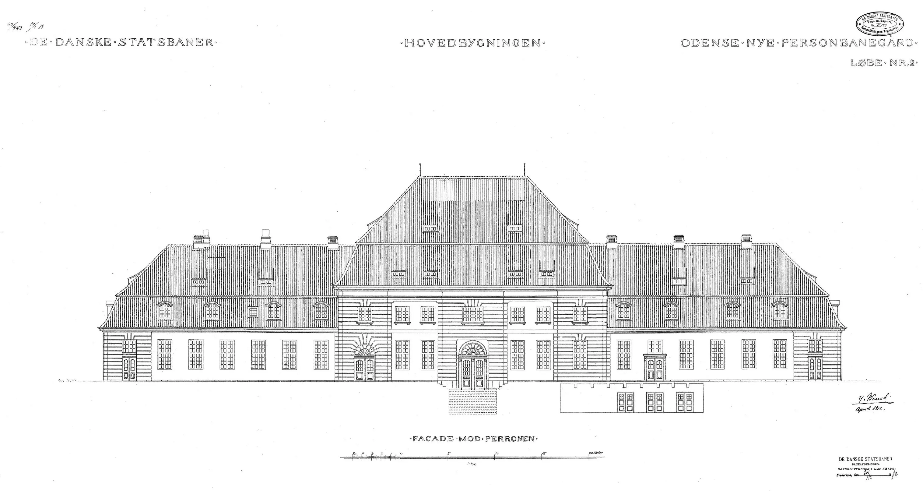 Tegning af Odense Banegård. Tegning af Odense Banegård.