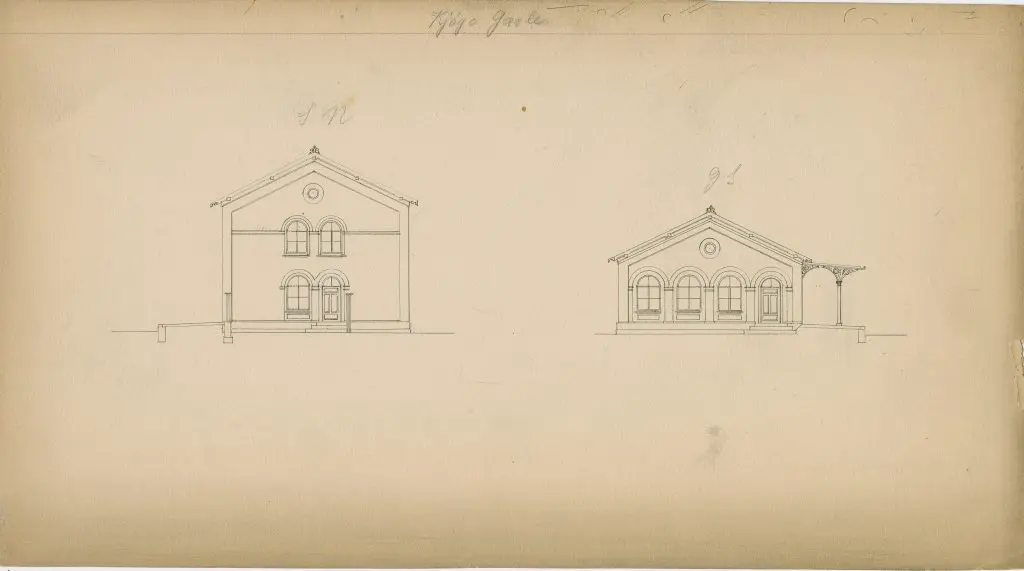 Tegning af Køge Station. Tegning af Køge Station.
