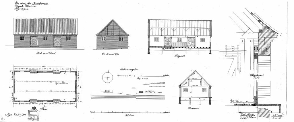 Tegning af Varde Stations pakhus. Tegning af Varde Stations pakhus.