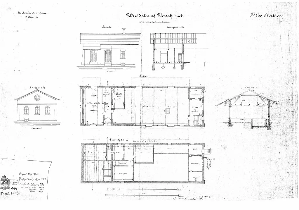Tegning af Ribe Stations Udvidelse af varehuset. Tegning af Ribe Stations Udvidelse af varehuset.