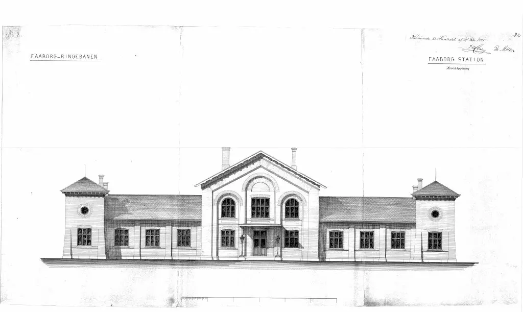Tegning af Faaborg Station. Tegning af Faaborg Station.