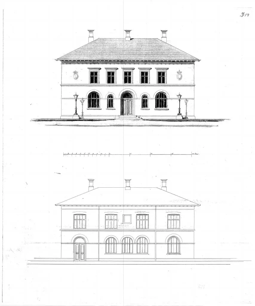 Tegning af Faaborg Stations Posthus. Tegning af Faaborg Stations Posthus.