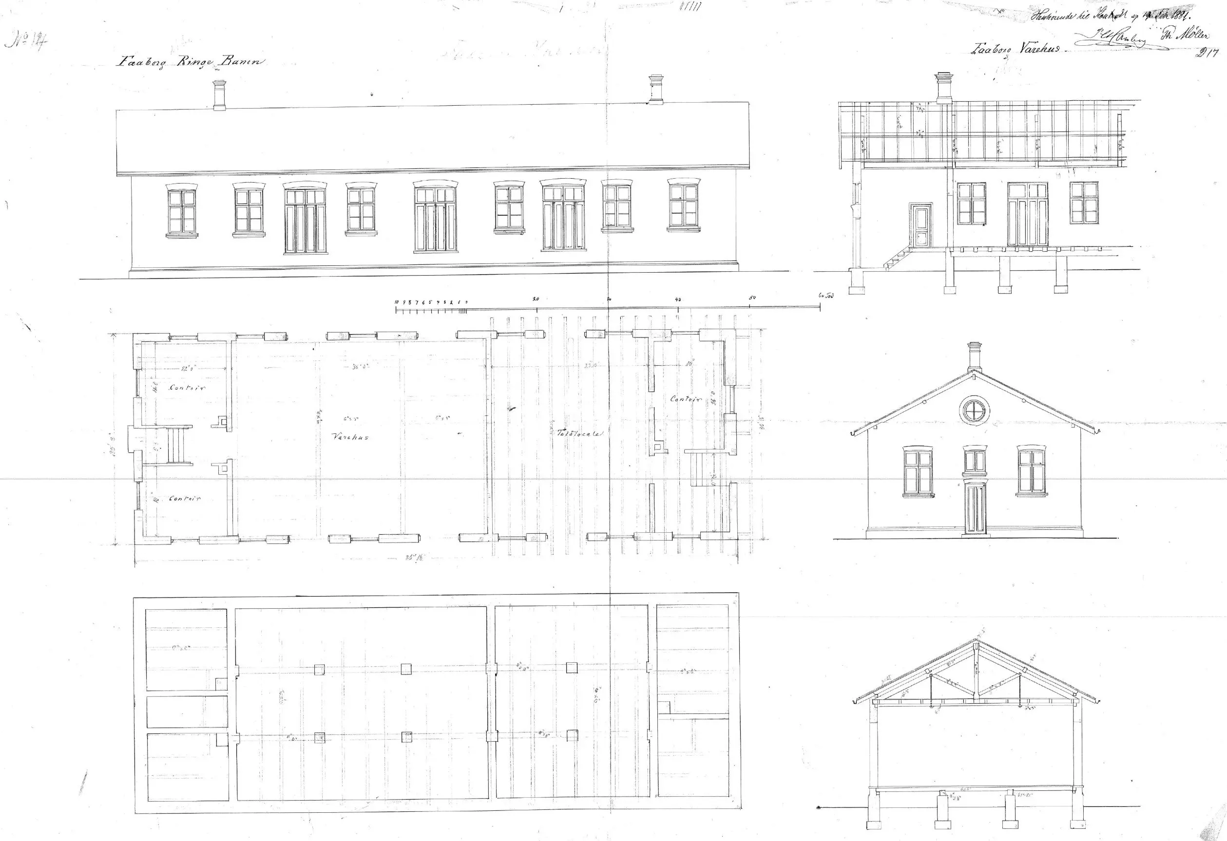 Tegning af Faaborg Stations varehus. Tegning af Faaborg Stations varehus.