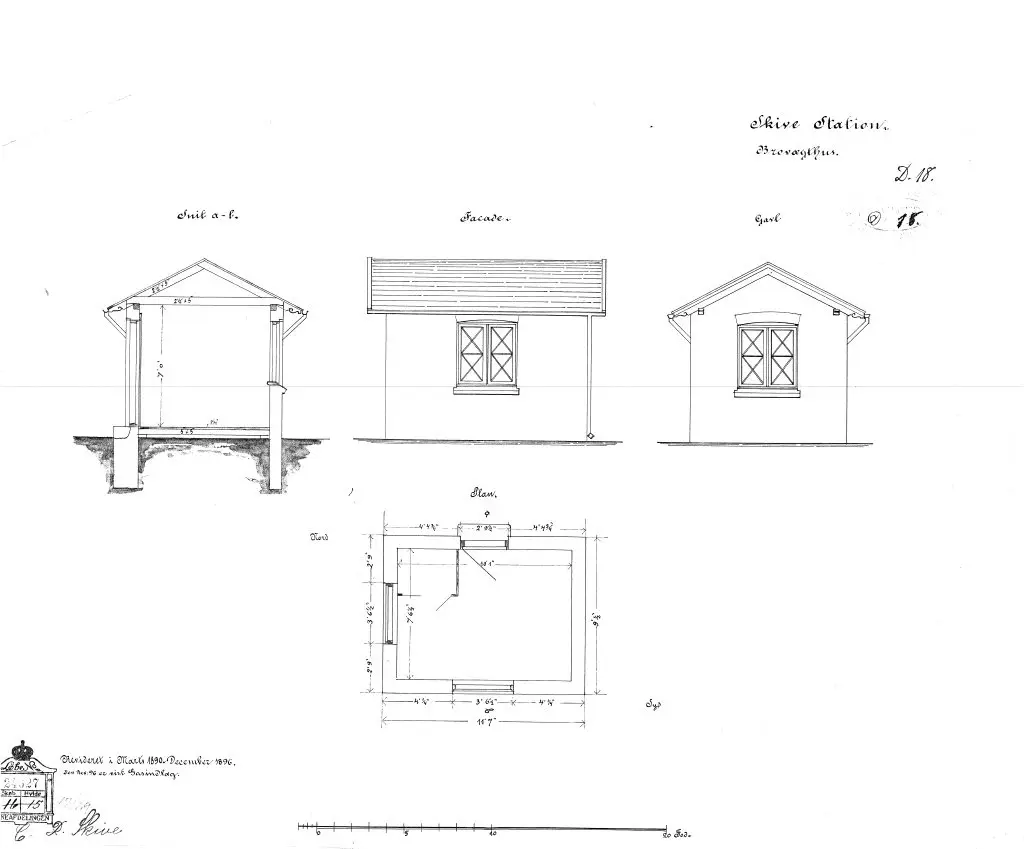 Tegning af Skive Stations Brovægthus. Tegning af Skive Stations Brovægthus.