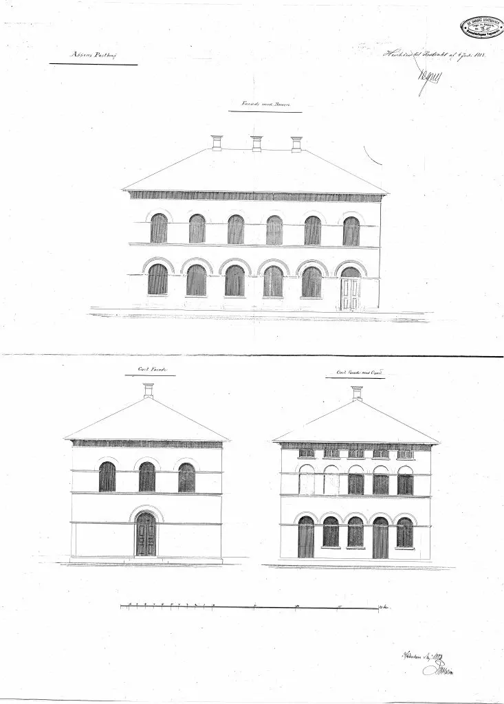 Tegning af Assens Stations Posthus. Sign.: N.P.C. Holsøe. Tegning af Assens Stations Posthus. Sign.: N.P.C. Holsøe.