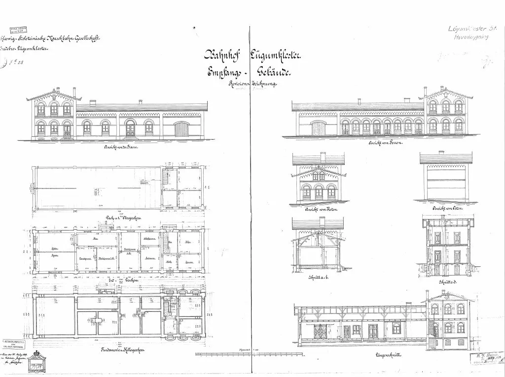 Tegning af Løgumkloster Statsbanegård.