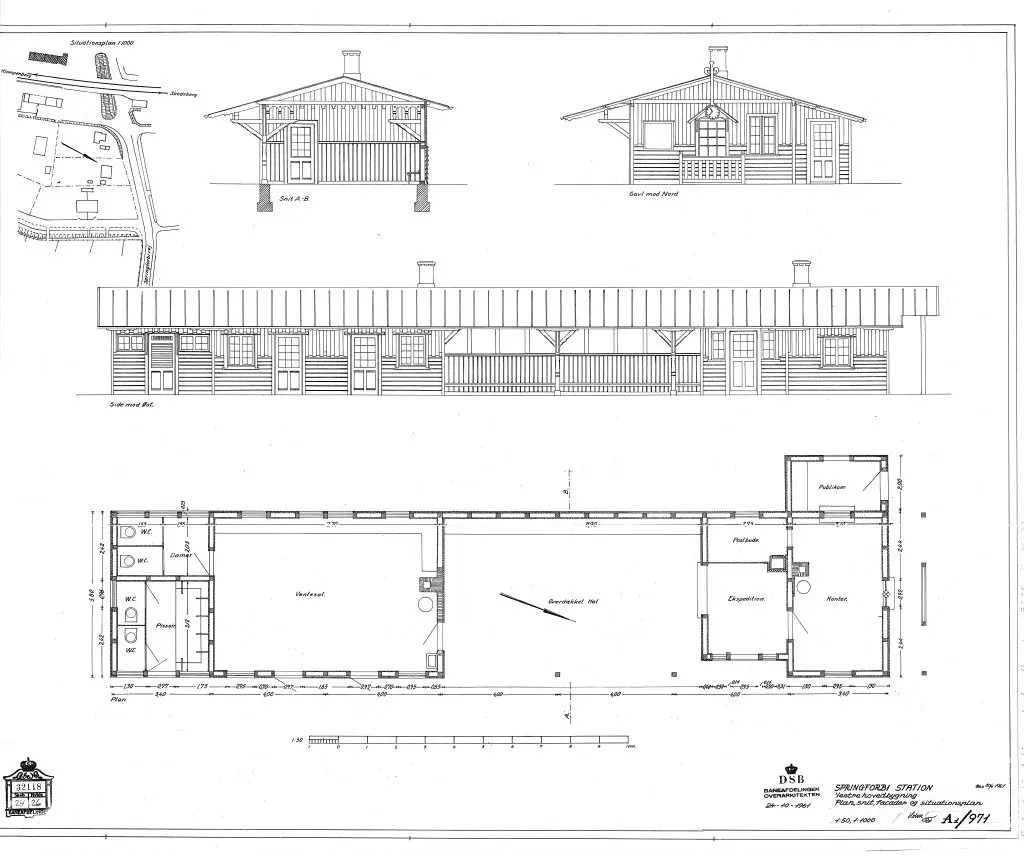 Tegning af Springforbi Billetsalgssted.