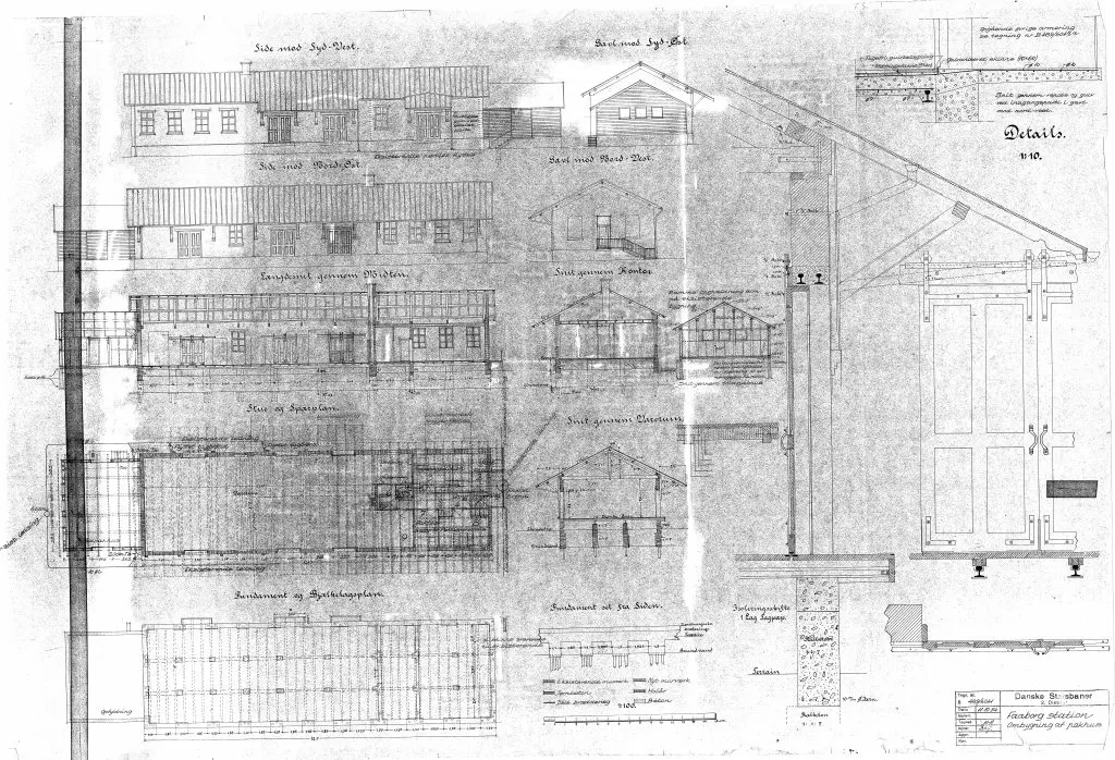Tegning af Faaborg Stations Ombygning af pakhus. Tegning af Faaborg Stations Ombygning af pakhus.
