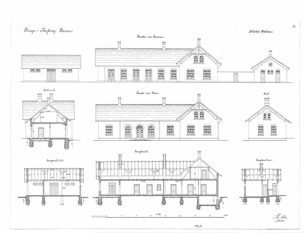 Tegning af Ellested Station.