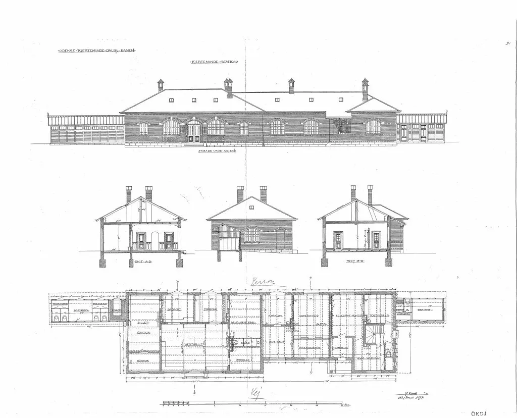 Tegning af Kerteminde Station. Tegning af Kerteminde Station.