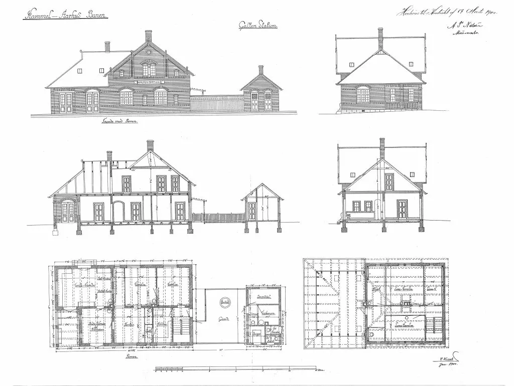 Tegning af Galten Station. Tegning af Galten Station.