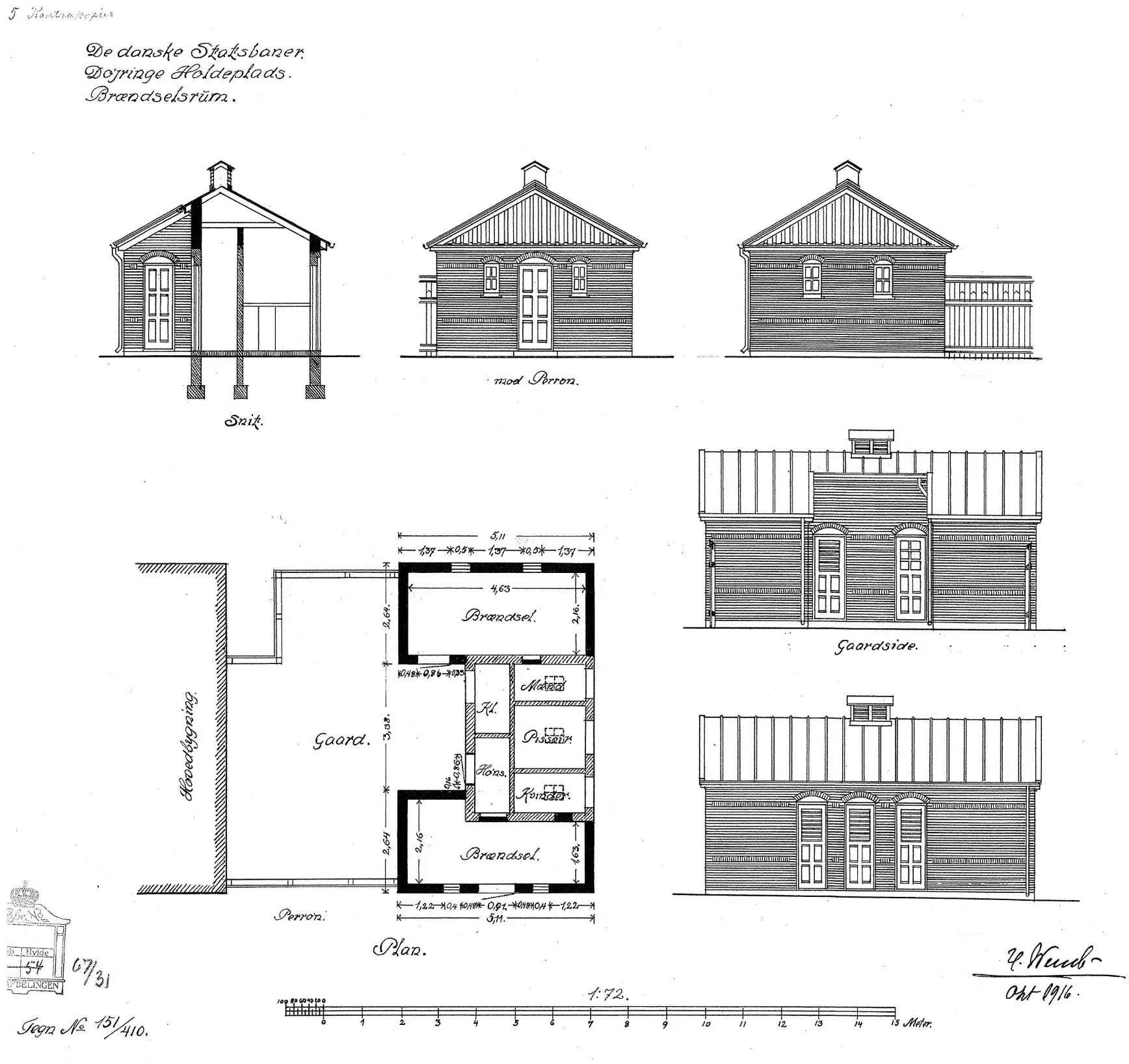 Tegning af Døjringe Stations Brændselsrum. Sign.: H. Wenck. Tegning af Døjringe Stations Brændselsrum. Sign.: H. Wenck.