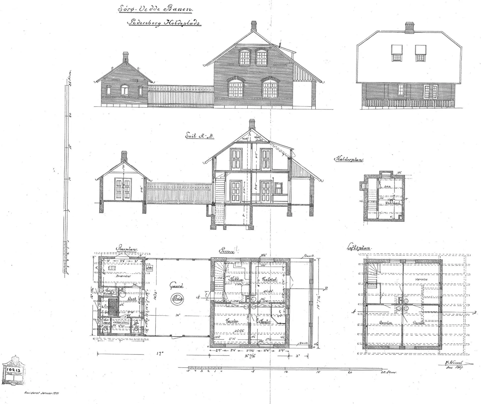 Tegning af Pedersborg Station.