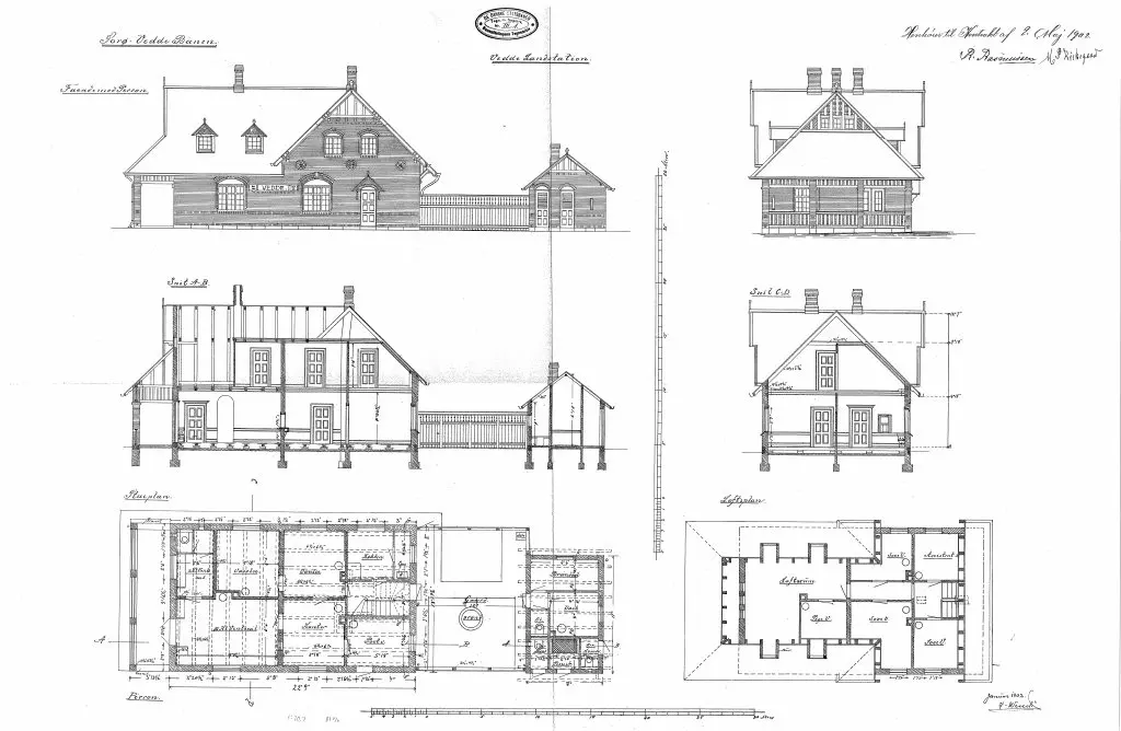 Tegning af Vedde Station.
