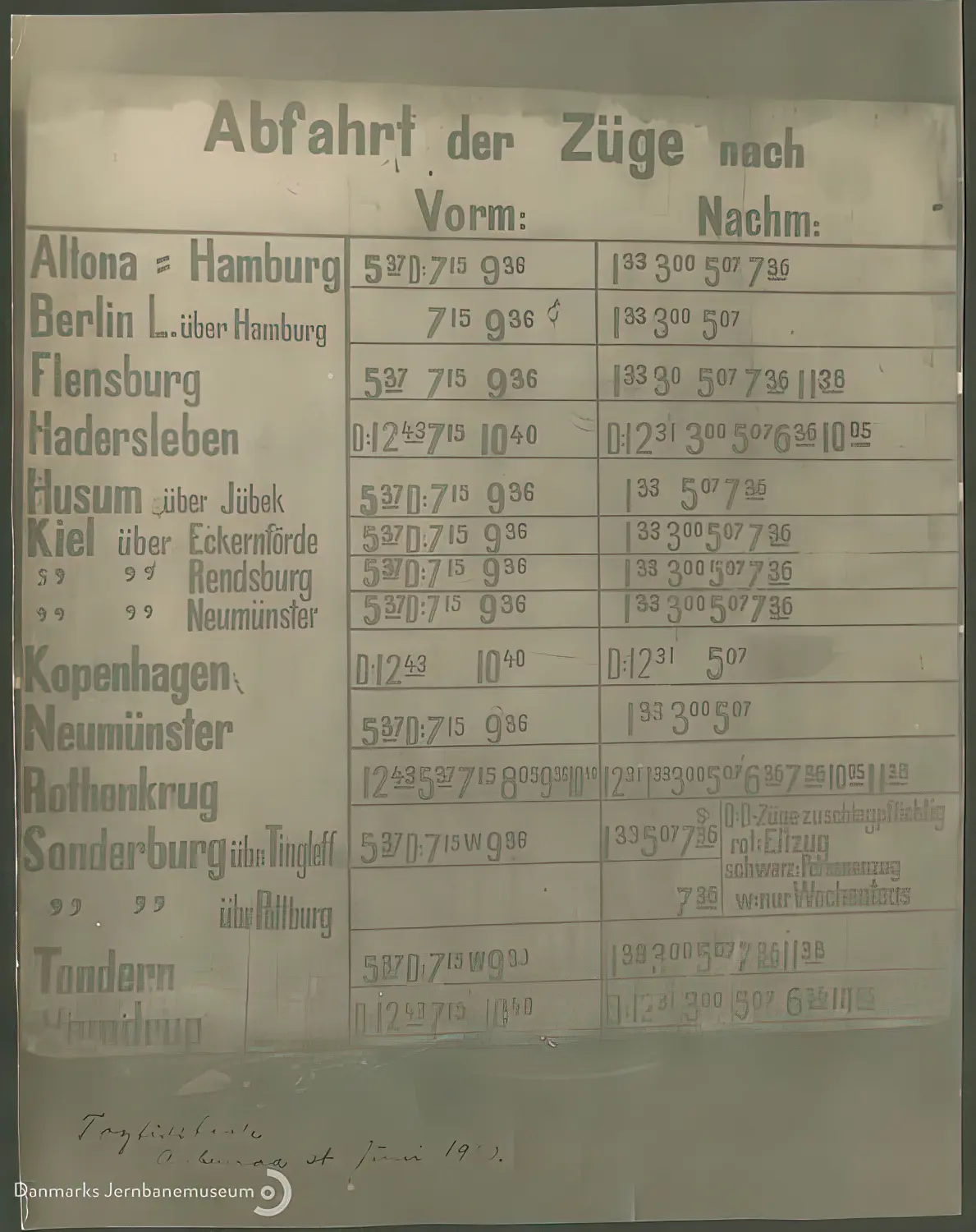 Billede af Tysk afgangsplakat på Aabenraa Station.