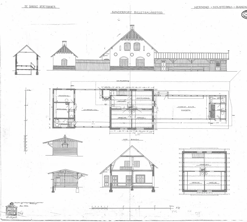 Tegning af Sønderport Billetsalgssted.
