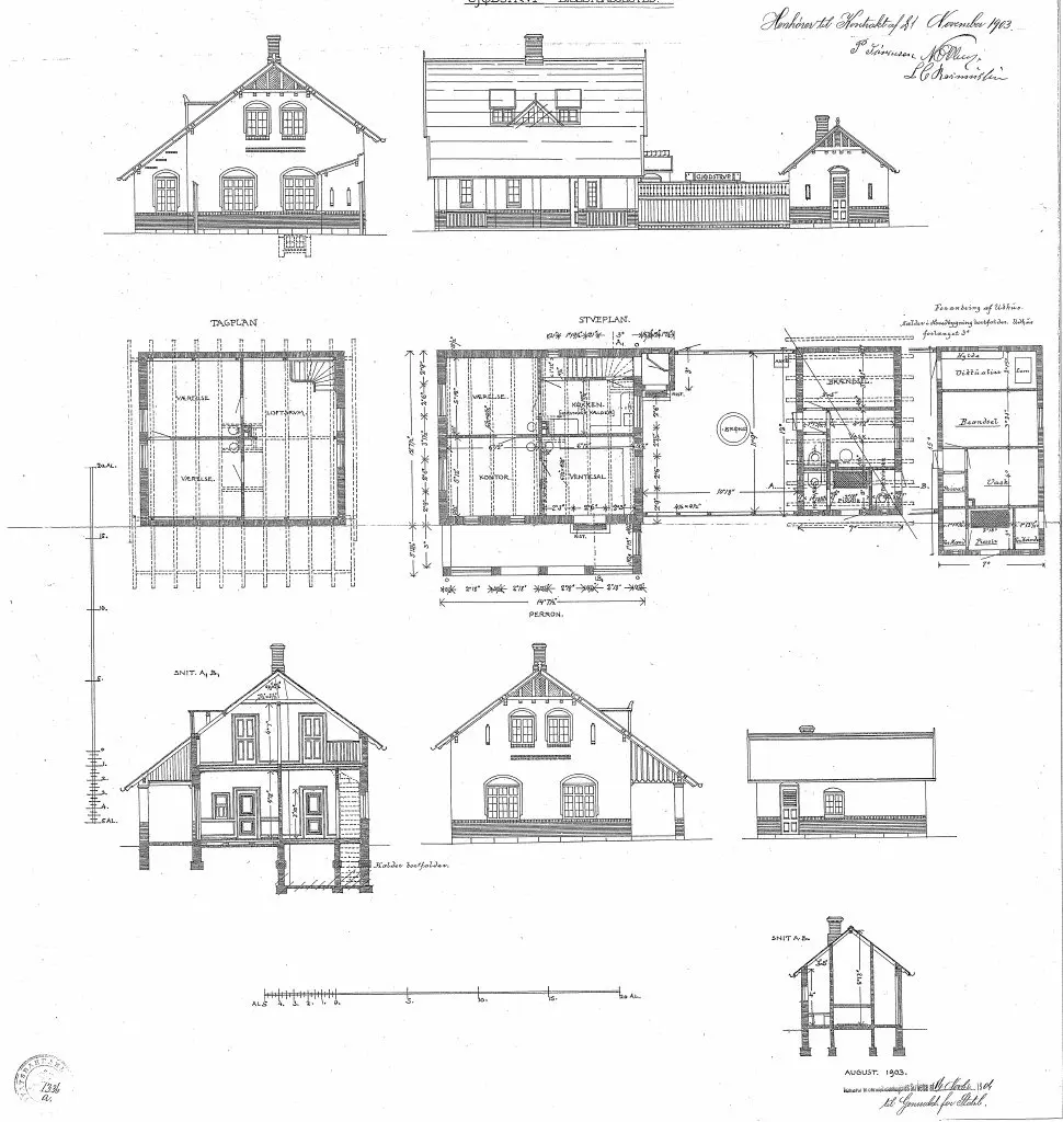 Tegning af Gødstrup Station. Tegning af Gødstrup Station.