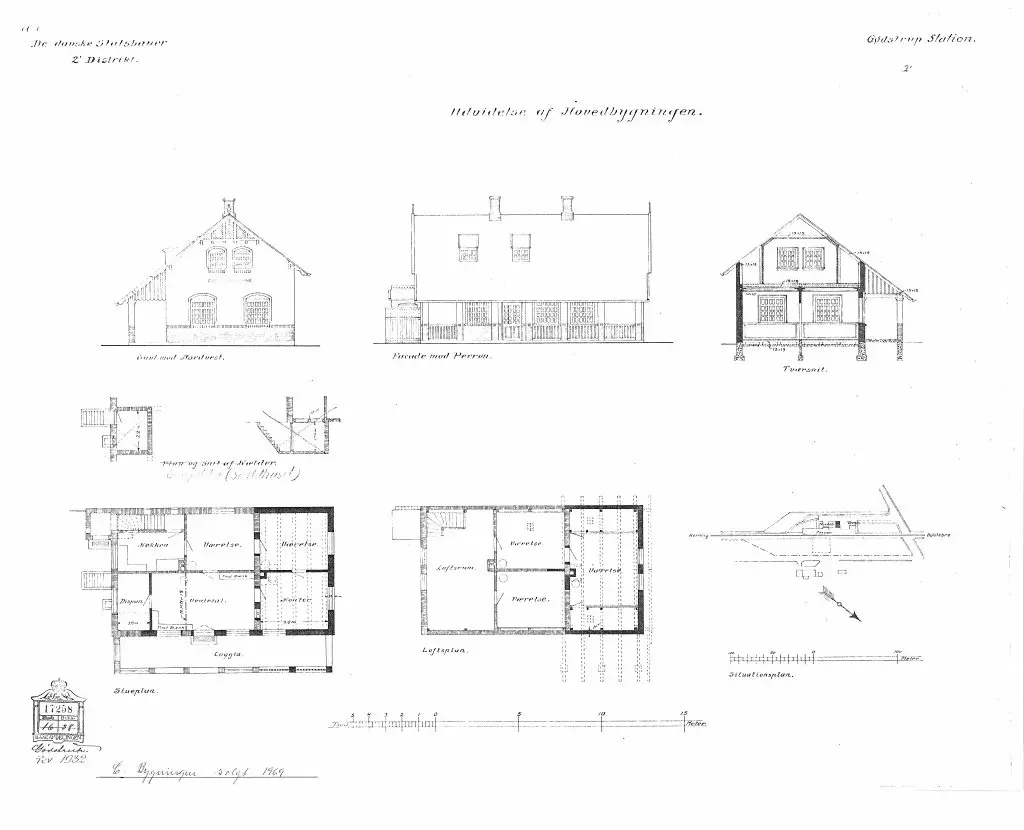 Tegning af Gødstrup Station. Tegning af Gødstrup Station.