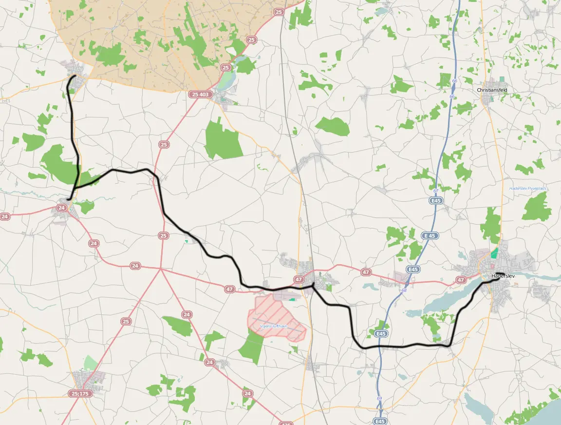 Kort over benestrækningen: Haderslev-Rødding (HAJ) Kort over benestrækningen: Haderslev-Rødding (HAJ)