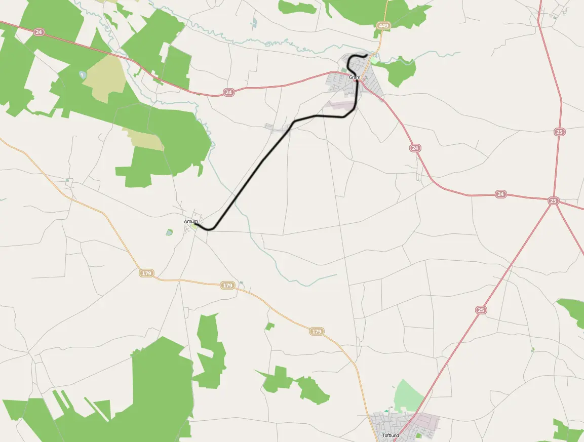 Kort over benestrækningen: Gram-Arnum (HAJ) Kort over benestrækningen: Gram-Arnum (HAJ)