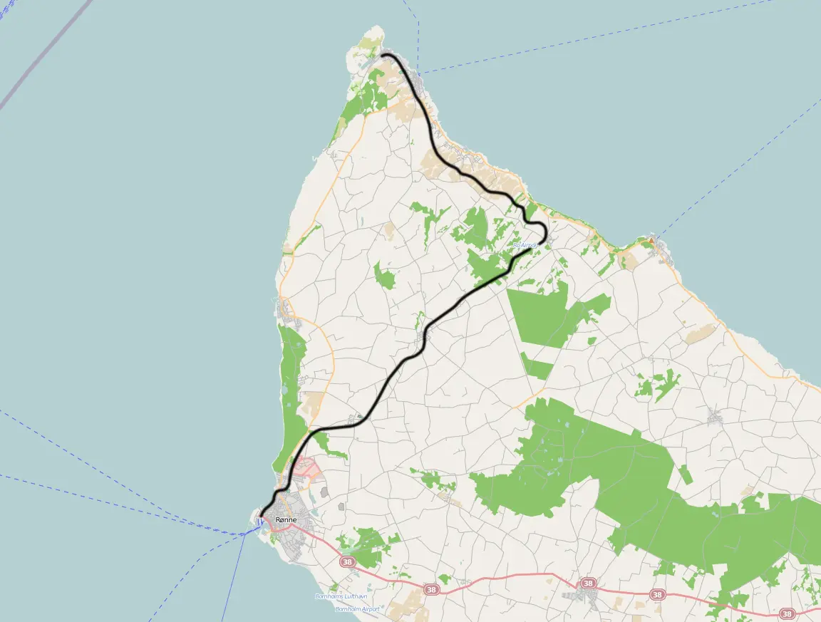 Kort over benestrækningen: Rønne-Allinge Jernbane (RAJ) Kort over benestrækningen: Rønne-Allinge Jernbane (RAJ)