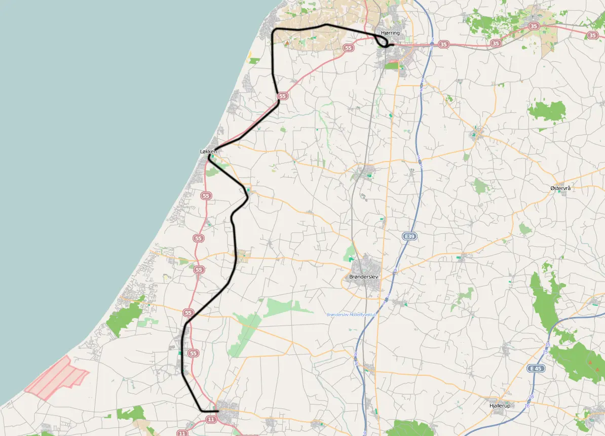 Banekort fra Hjørring-Løkken-Aabybro  (HLA).