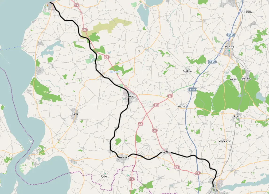 Banekort fra Hobro-Løgstør  (DSB).