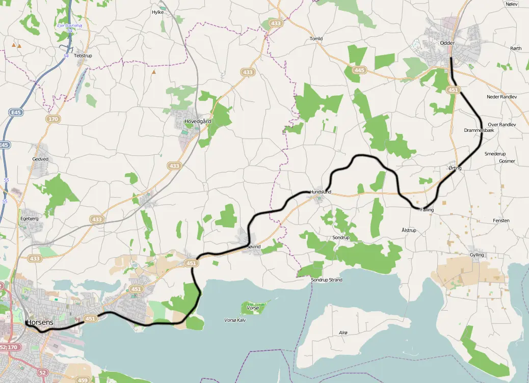 Banekort fra Horsens-Odder Jernbane (HOJ). Banekort fra Horsens-Odder Jernbane (HOJ).
