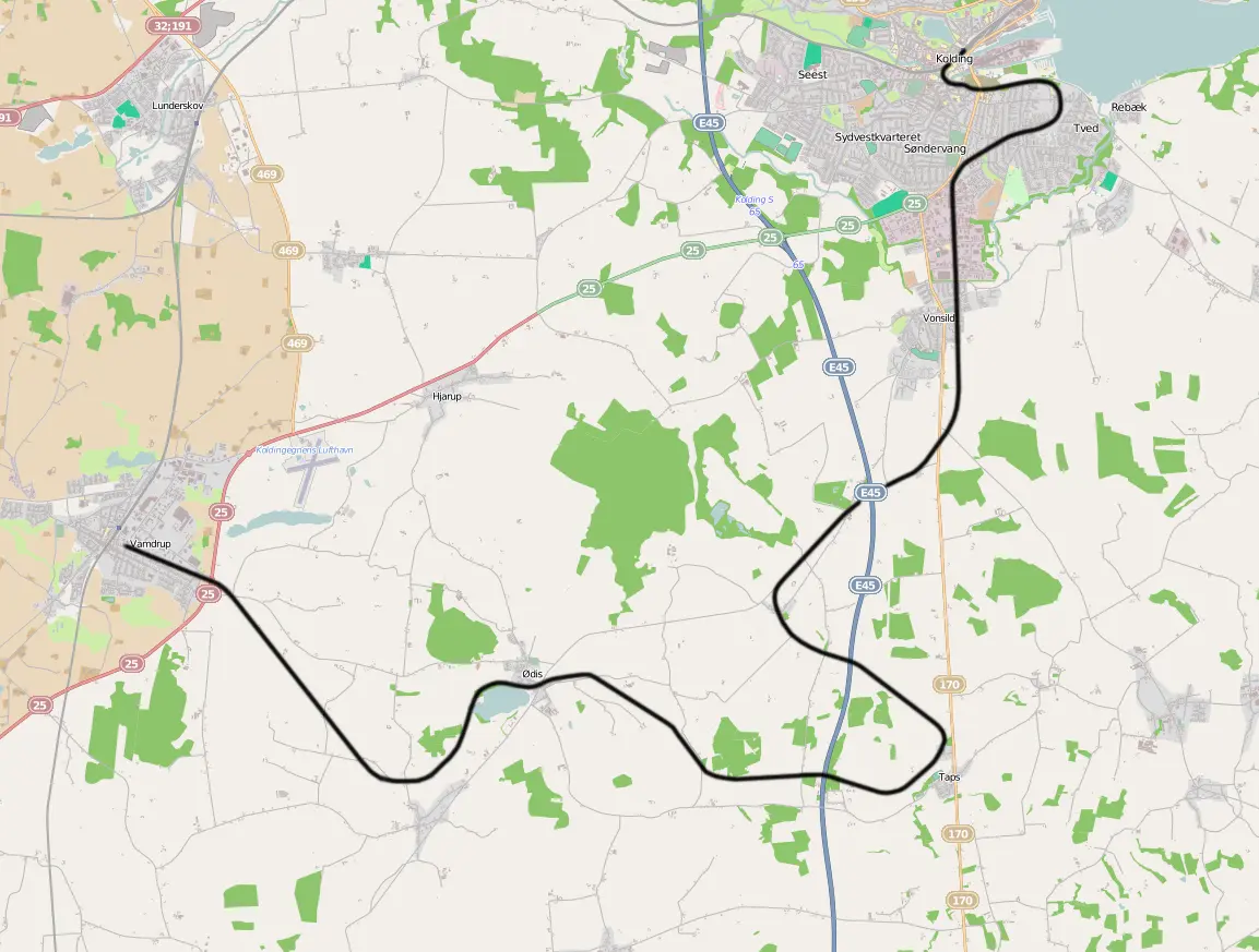 Banekort fra Kolding-Vamdrup  (KS).