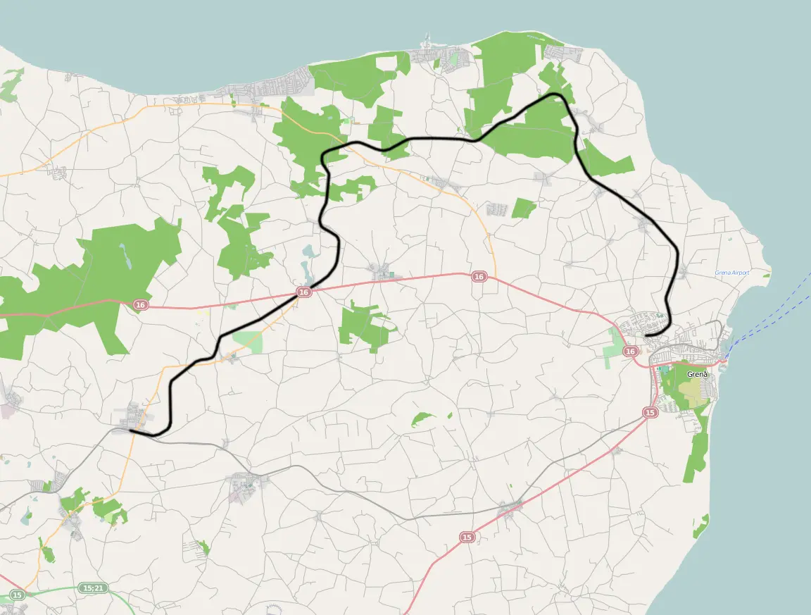 Banekort fra Ryomgård-Gjerrild-Grenå Jernbane (RGGJ). Banekort fra Ryomgård-Gjerrild-Grenå Jernbane (RGGJ).