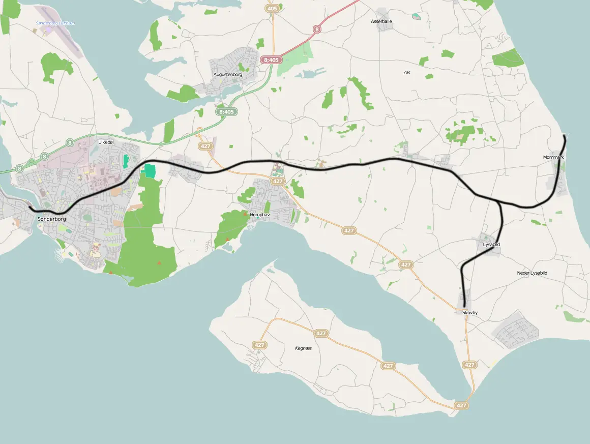 Banekort fra Sønderborg-Skovby  (ABA).