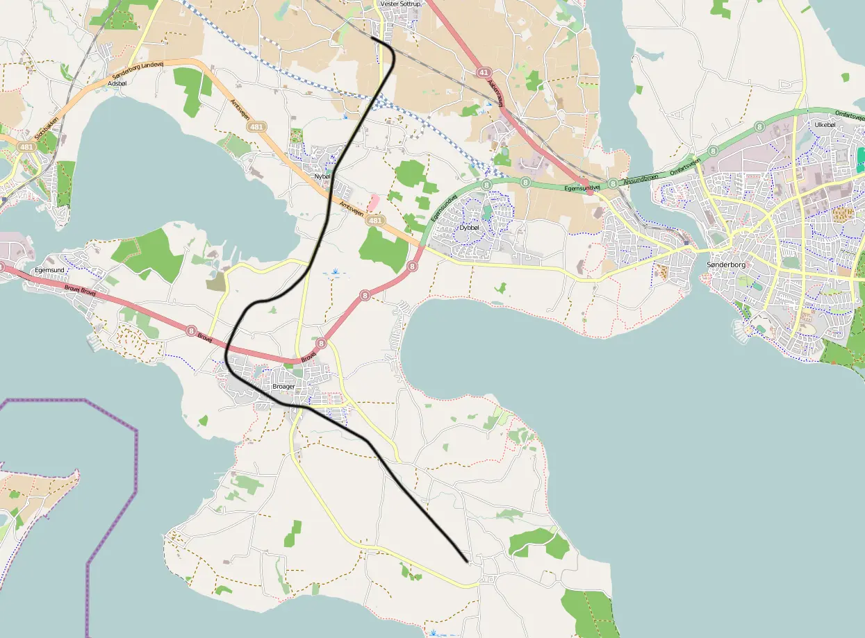 Banekort fra Vester Sottrup-Skelde  (DSB).