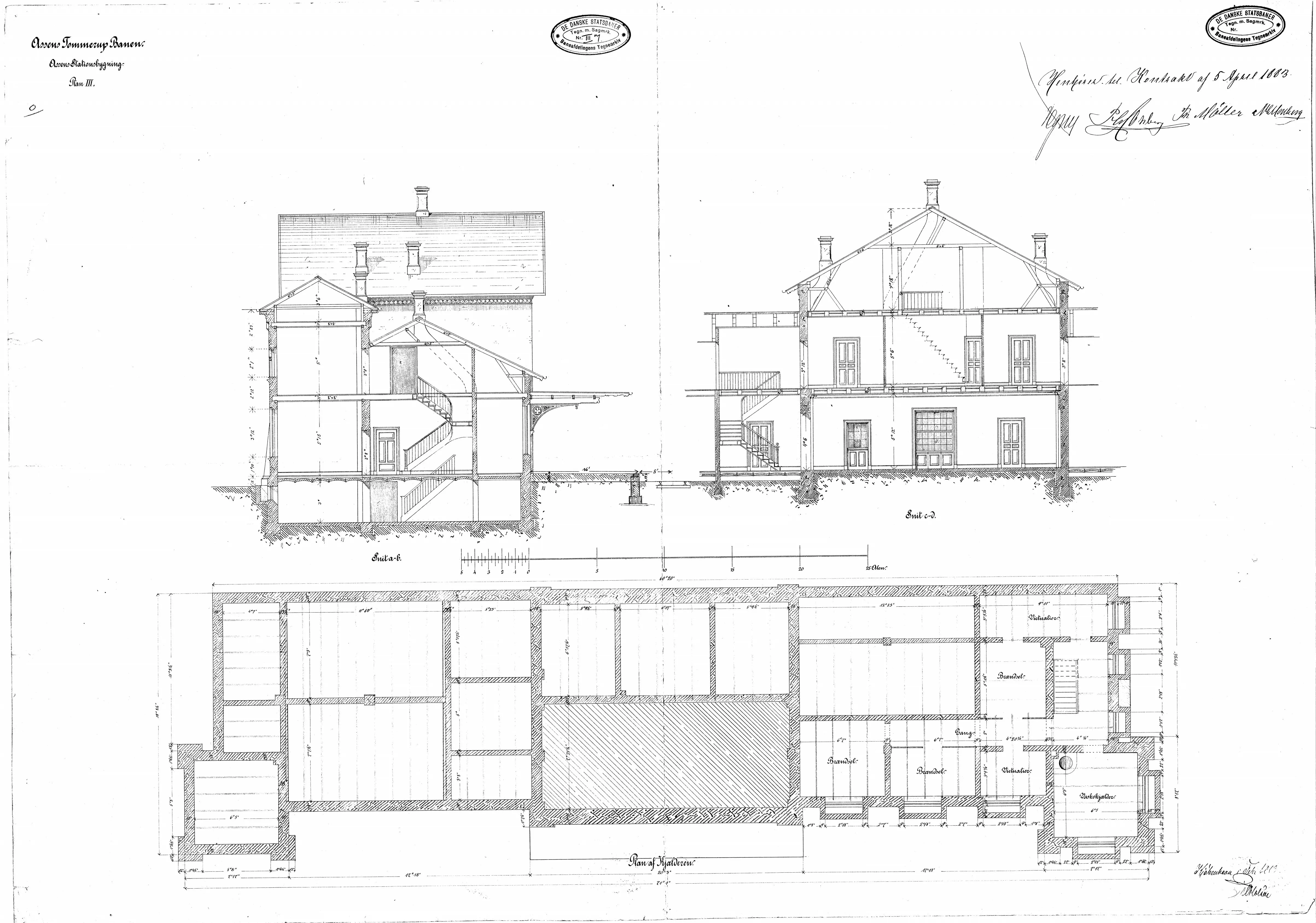 Tegning af Assens Station. Tegning af Assens Station.
