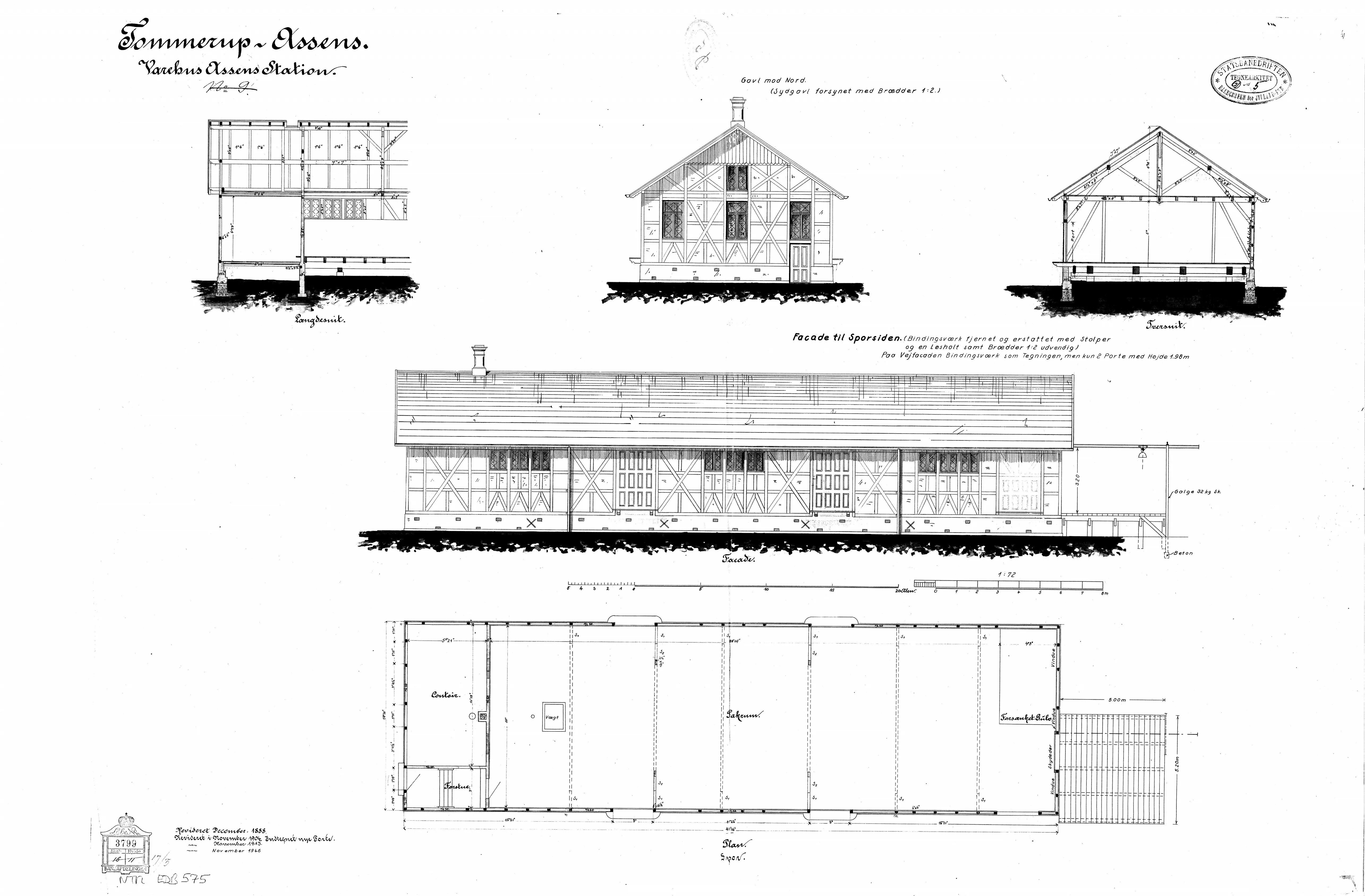 Tegning af Assens Station. Tegning af Assens Station.