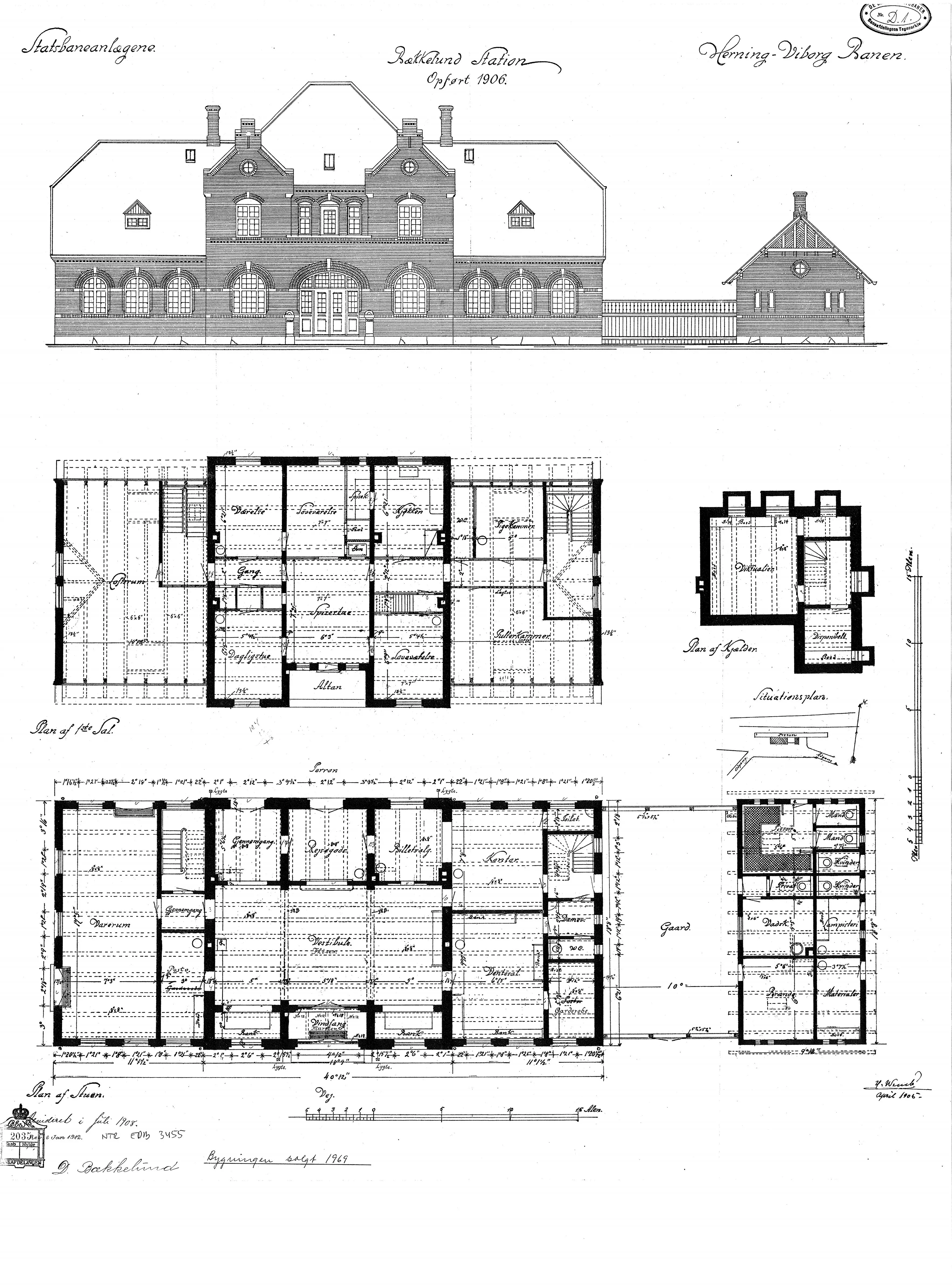 Tegning af Bækkelund Station. Tegning af Bækkelund Station.