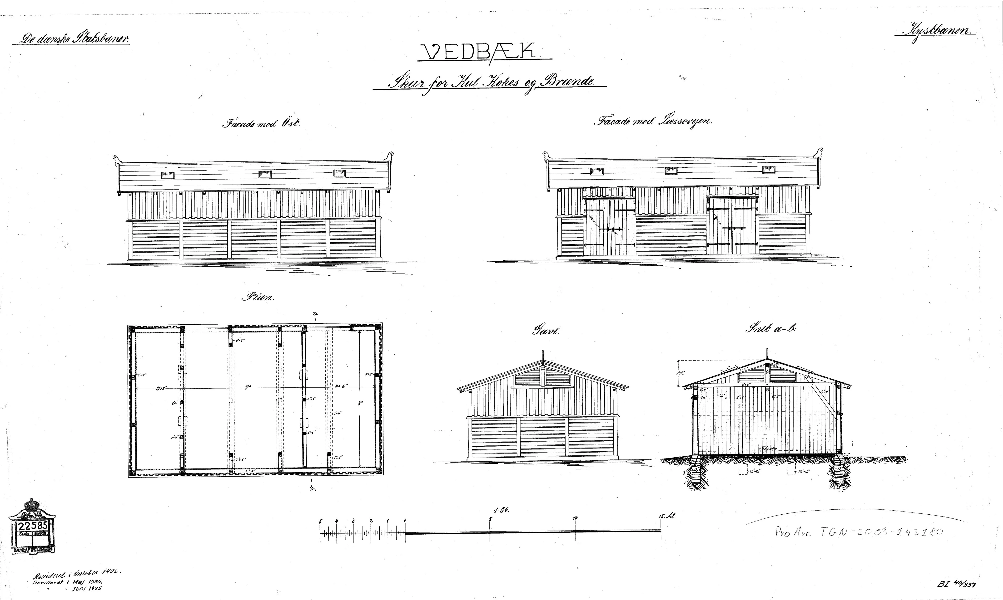 Tegning af Skur for kul, koks og brænde ved Vedbæk Station. Tegning af Skur for kul, koks og brænde ved Vedbæk Station.