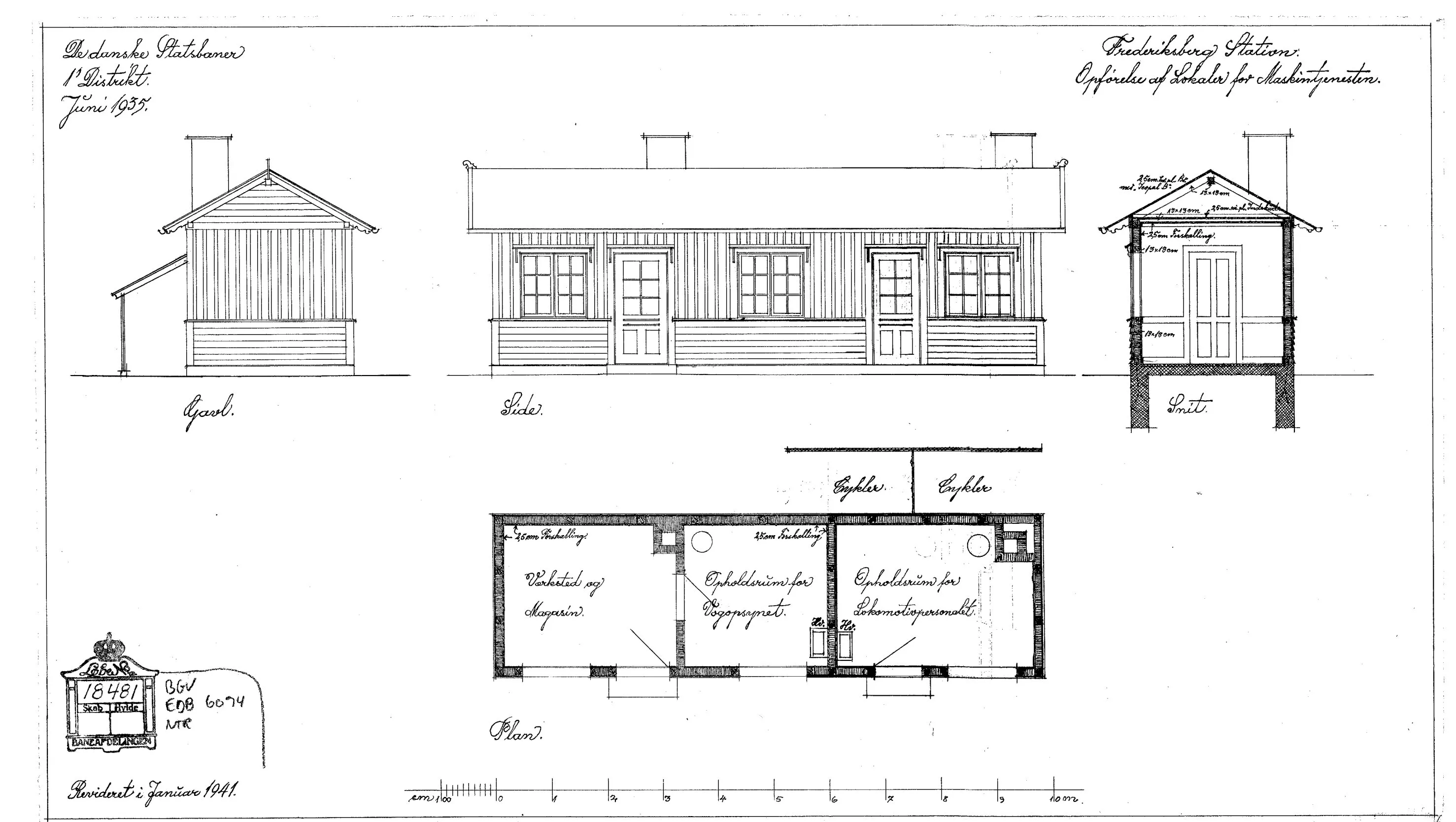 Tegning af Lokaler for Maskintjenesten ved Frederiksberg Station. Tegning af Lokaler for Maskintjenesten ved Frederiksberg Station.