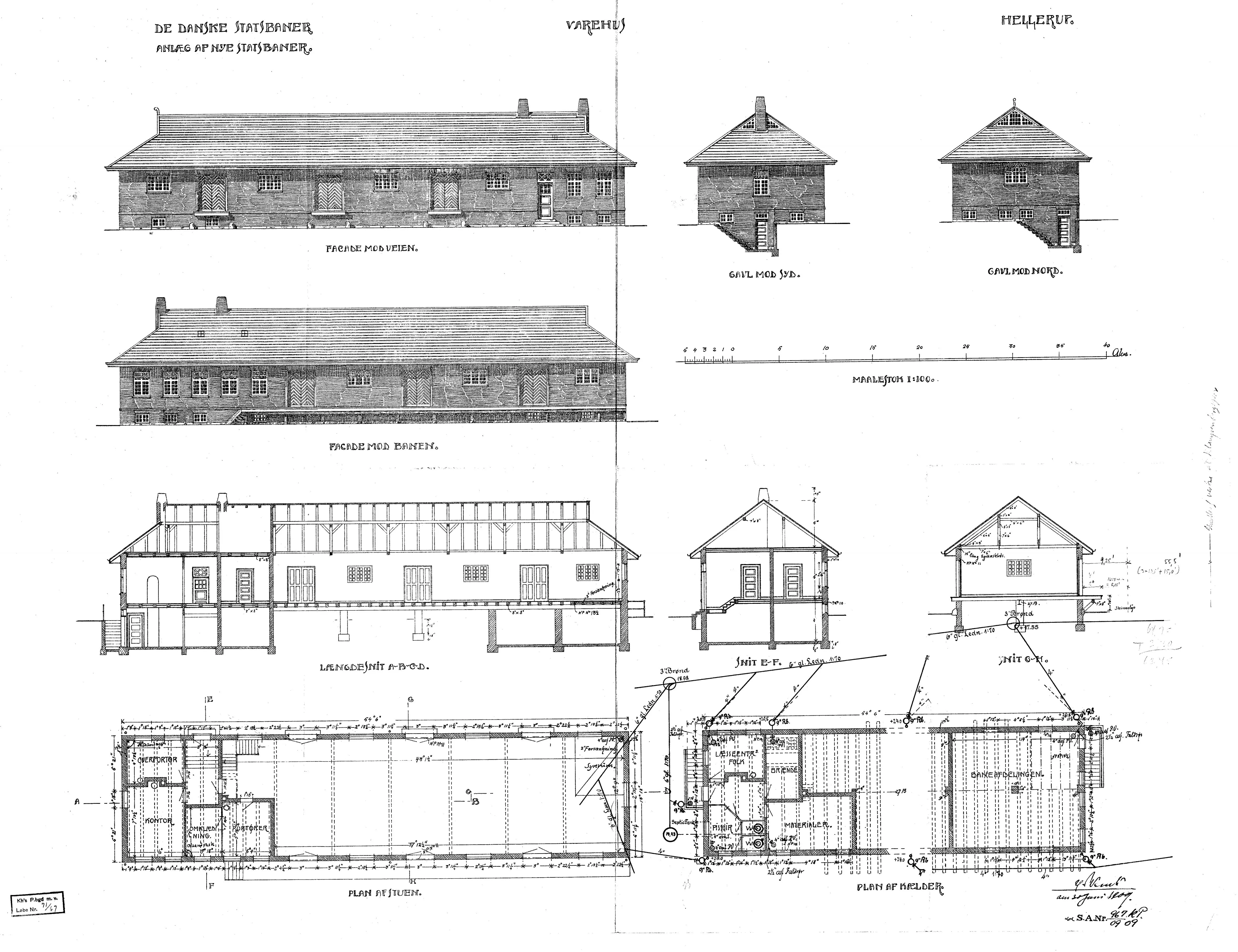 Tegning af Hellerup Stations varehus. Tegning af Hellerup Stations varehus.
