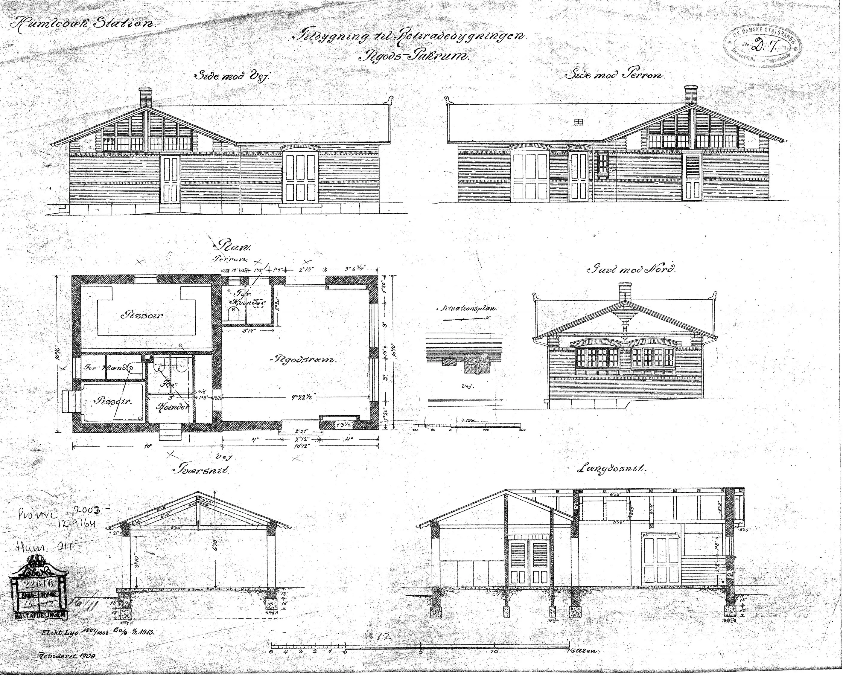 Tegning af Tilbygning til retiradebygningen. Ilgodspakrum ved Humlebæk Station. Tegning af Tilbygning til retiradebygningen. Ilgodspakrum ved Humlebæk Station.