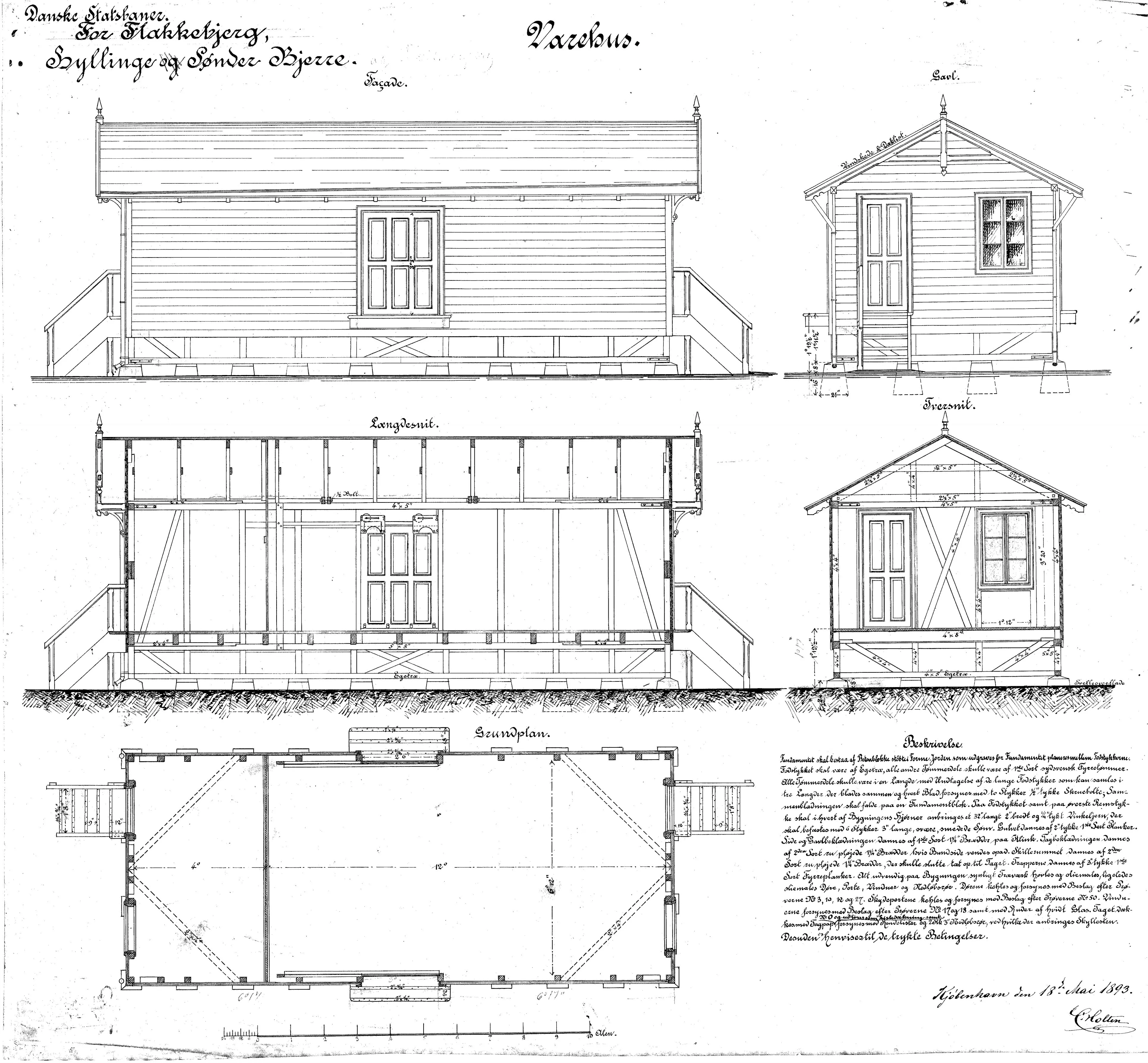 Tegning af Hyllinge Stations varehus. Tegning af Hyllinge Stations varehus.