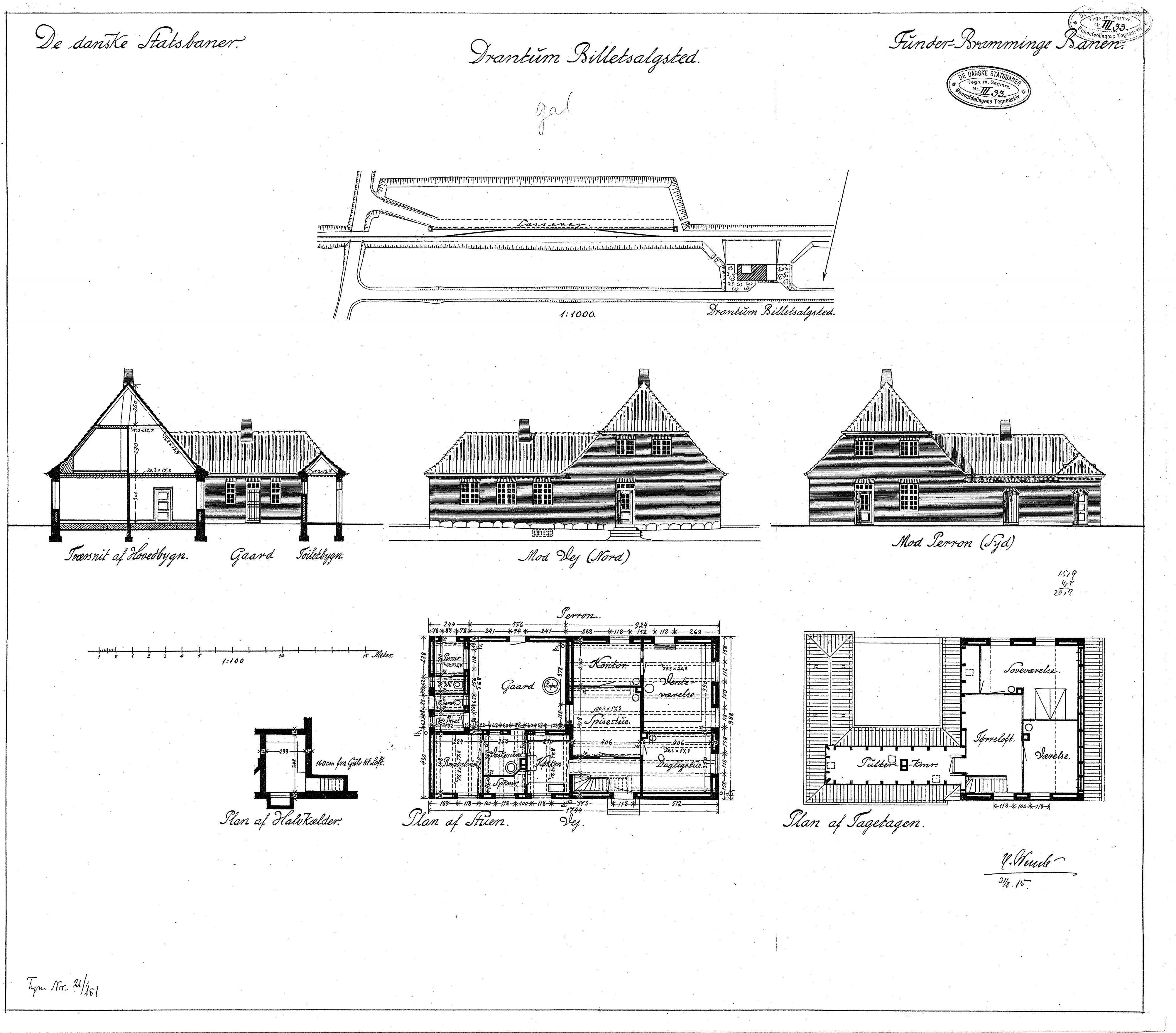 Tegning af Drantum Billetsalgssted med Sidespor. Tegning af Drantum Billetsalgssted med Sidespor.