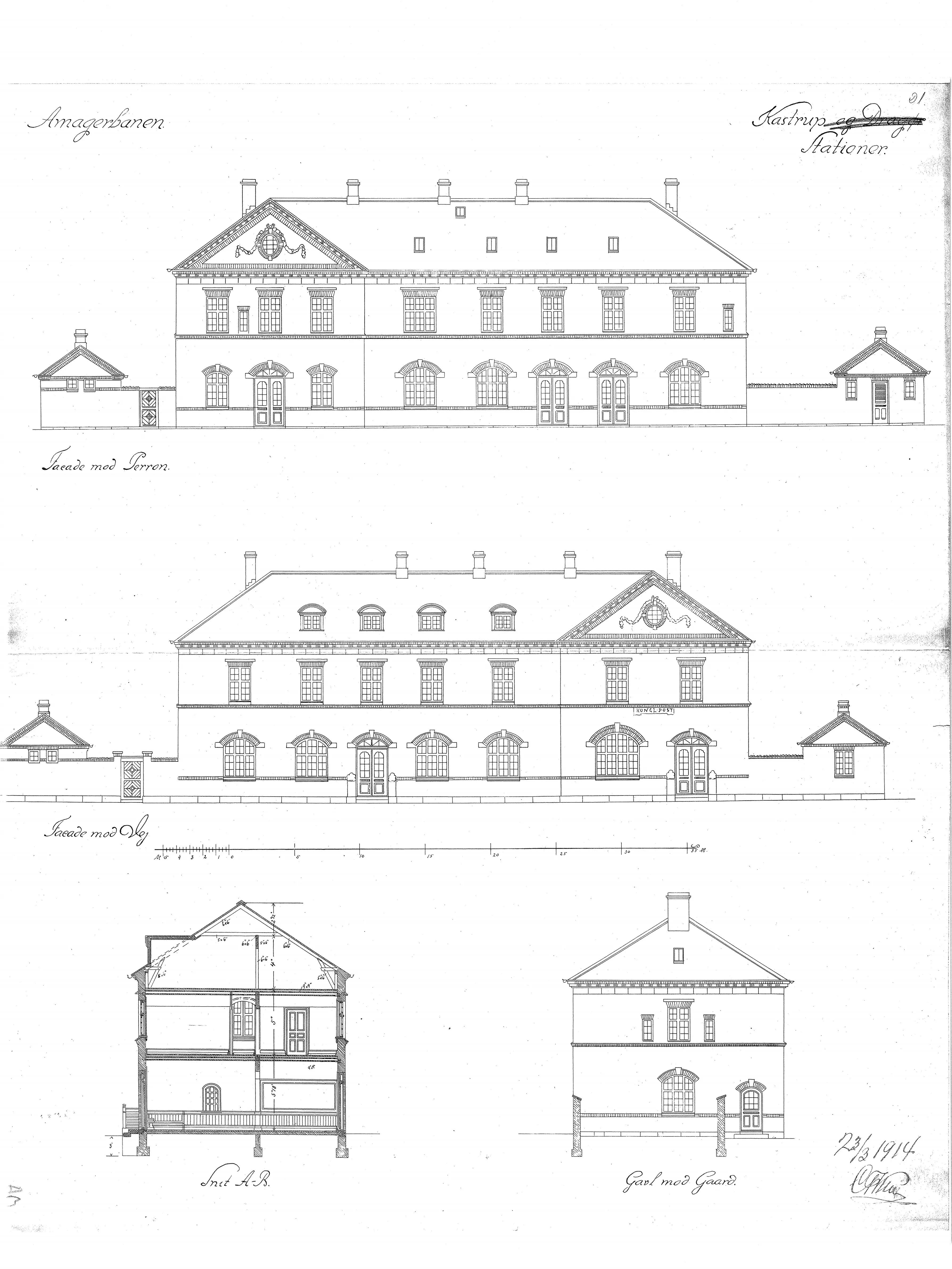 Tegning af Kastrup Station. Tegning af Kastrup Station.