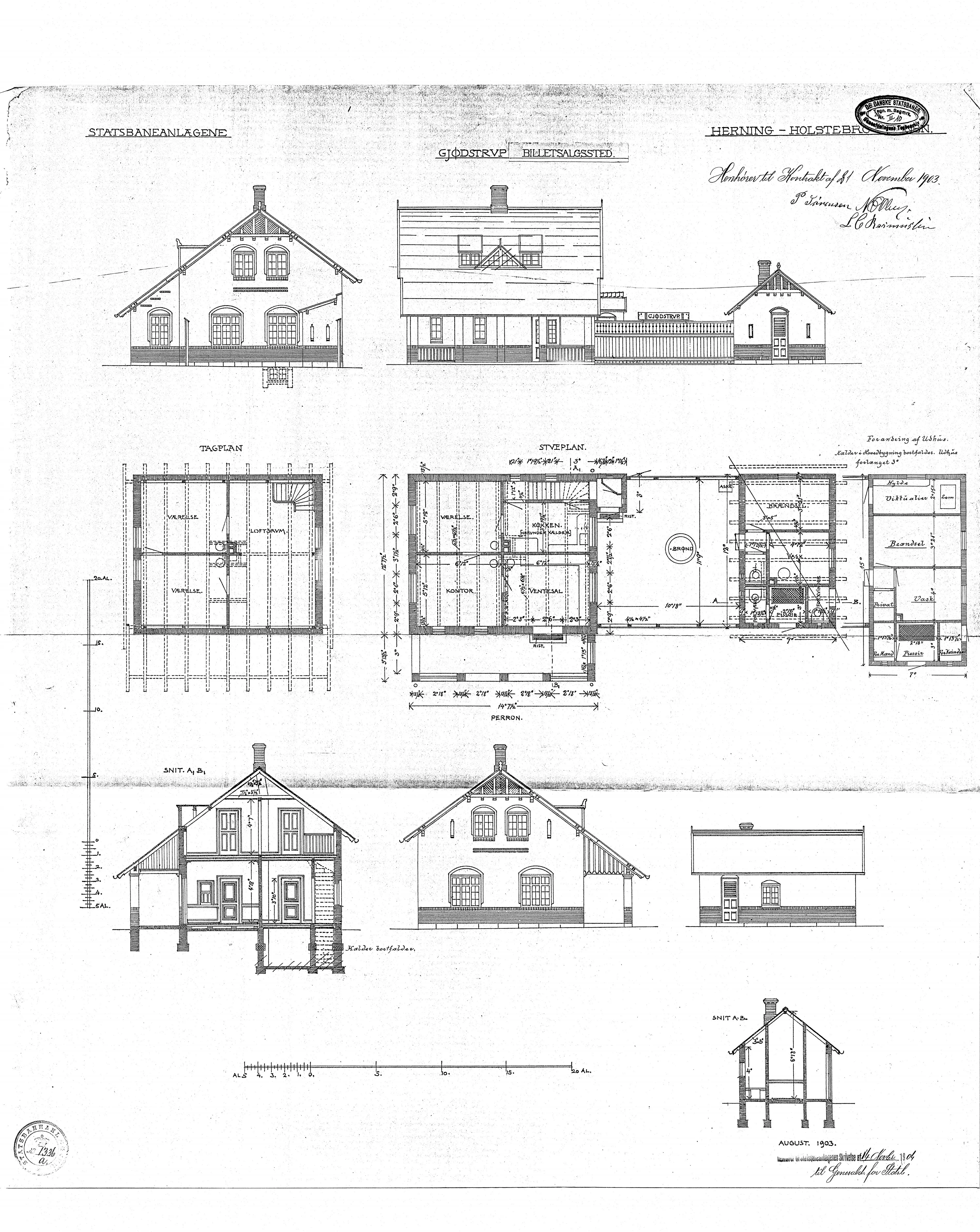 Tegning af Gødstrup Station. Tegning af Gødstrup Station.