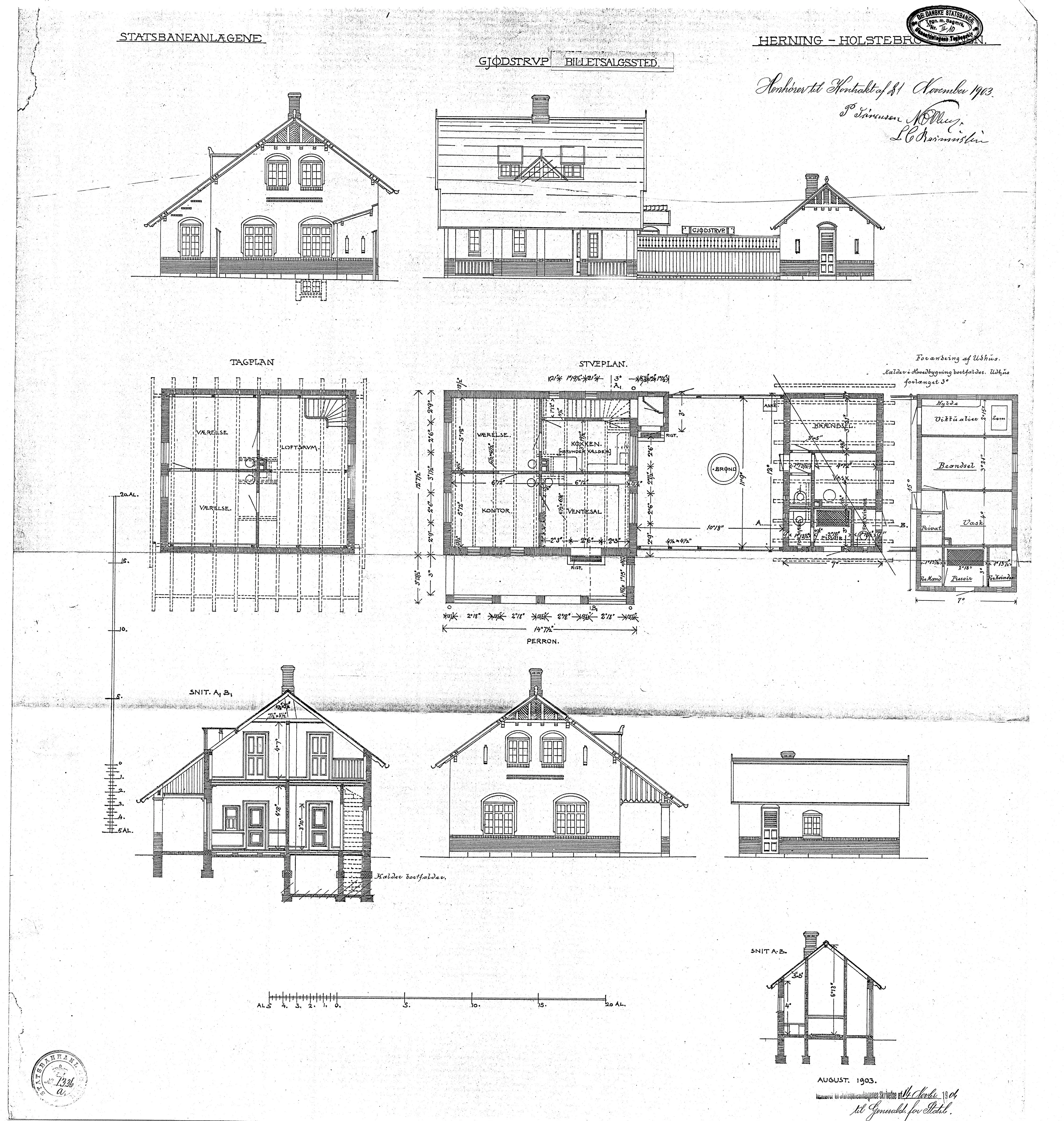Tegning af Gødstrup Station. Tegning af Gødstrup Station.