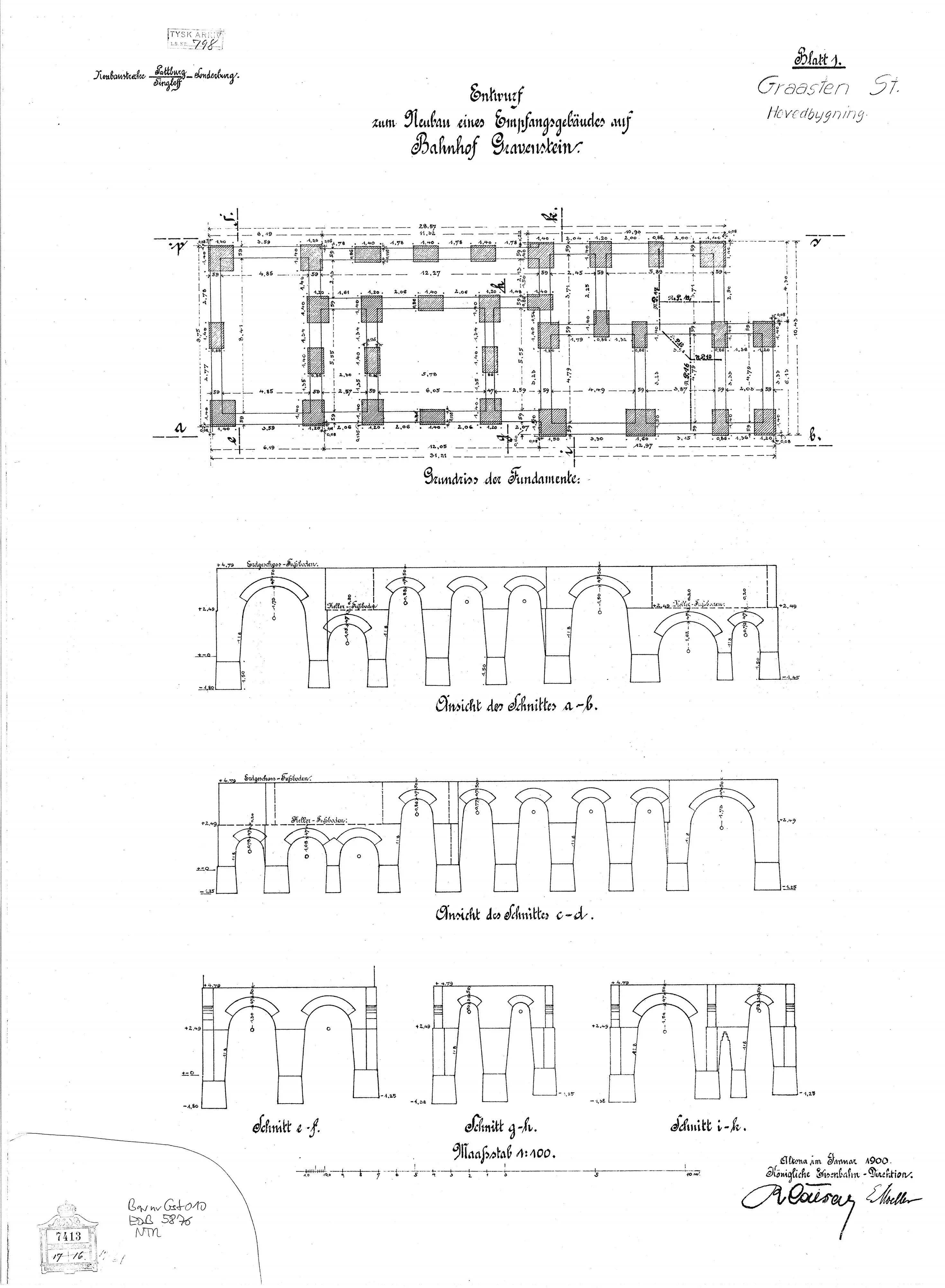 Tegning af Gråsten Station. Tegning af Gråsten Station.