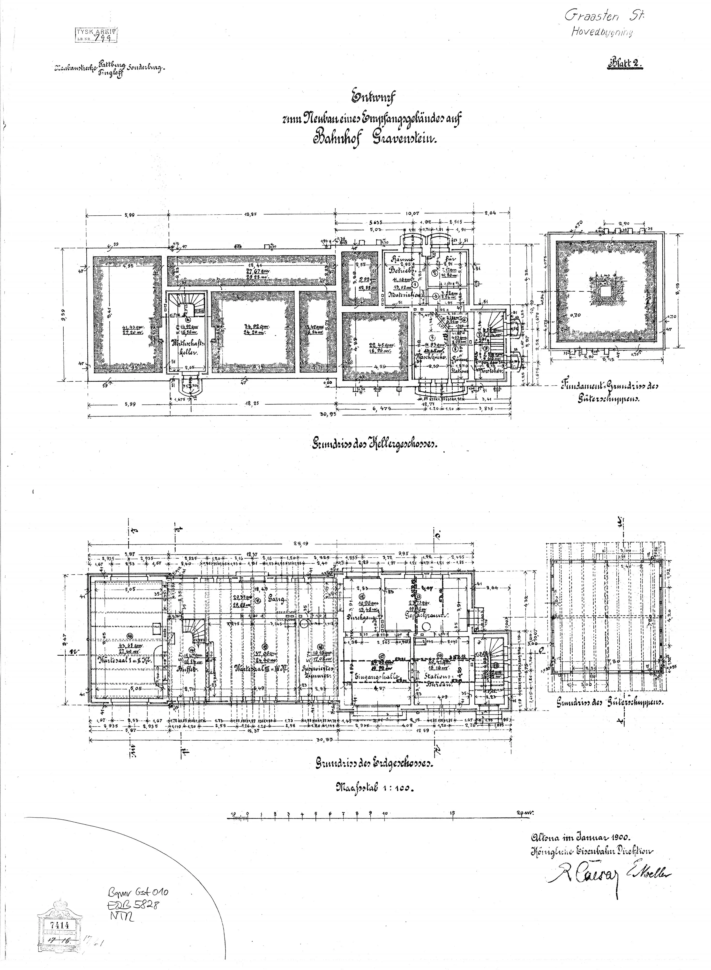 Tegning af Gråsten Station. Tegning af Gråsten Station.