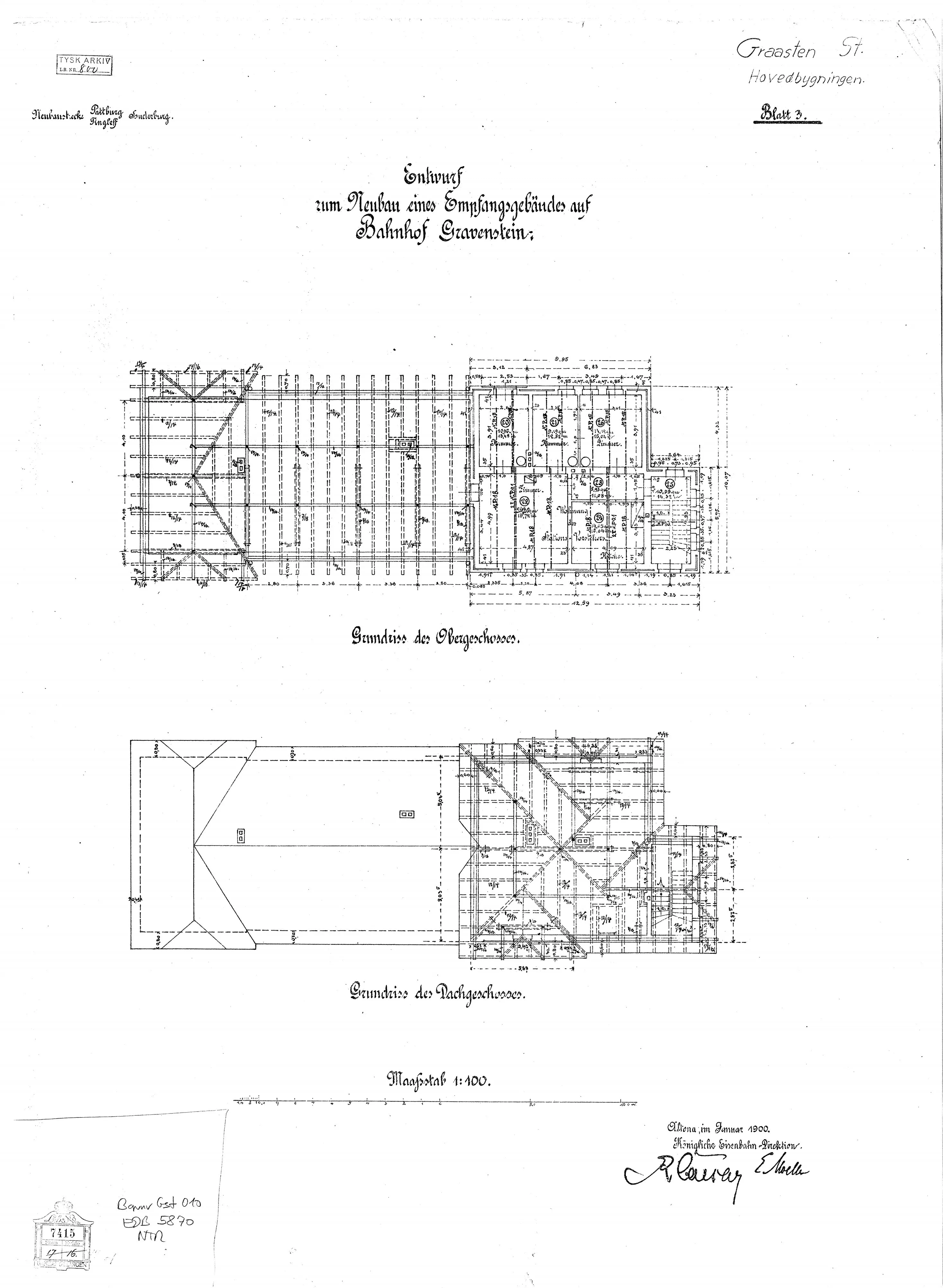 Tegning af Gråsten Station. Tegning af Gråsten Station.