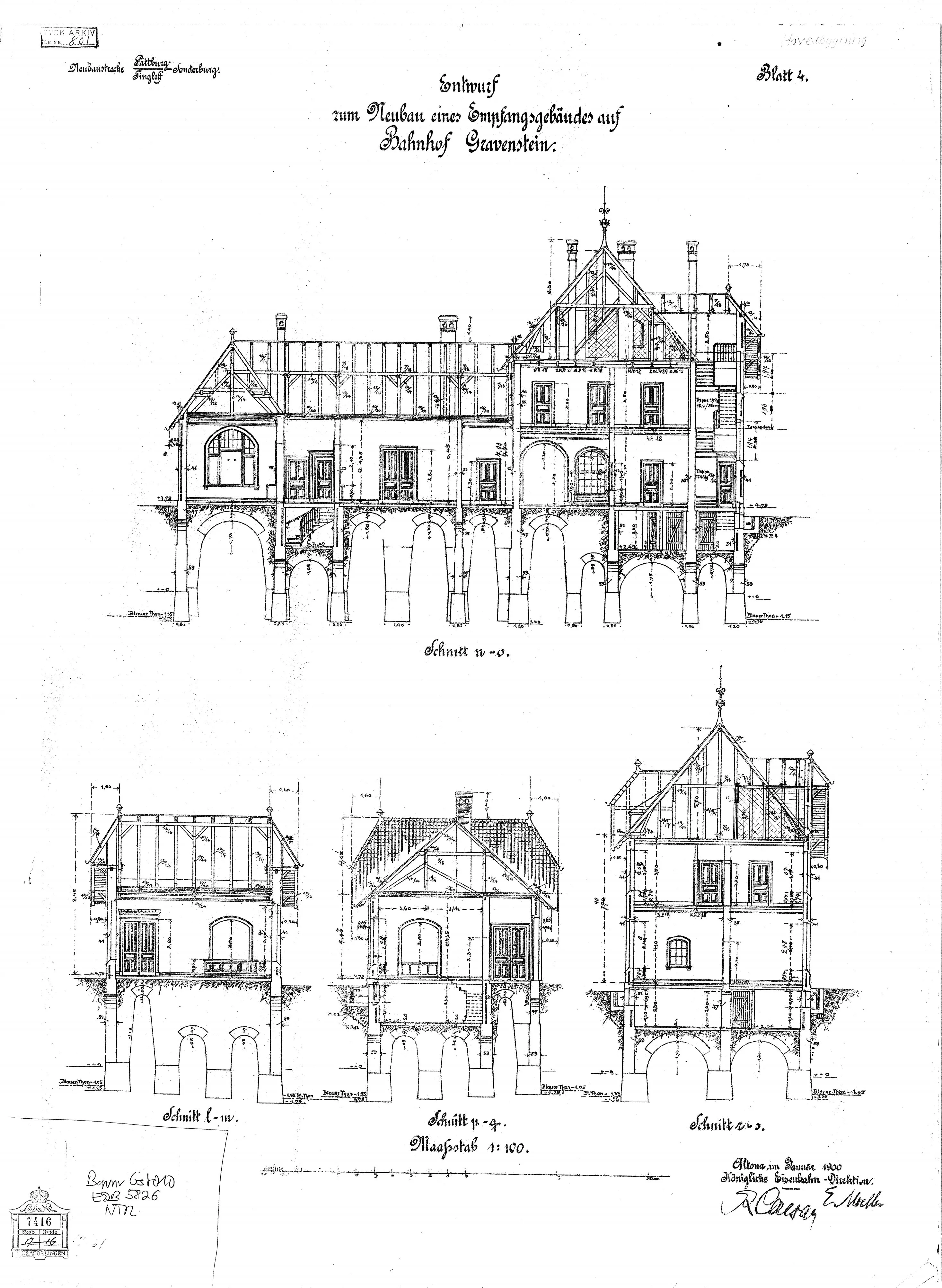 Tegning af Gråsten Station. Tegning af Gråsten Station.